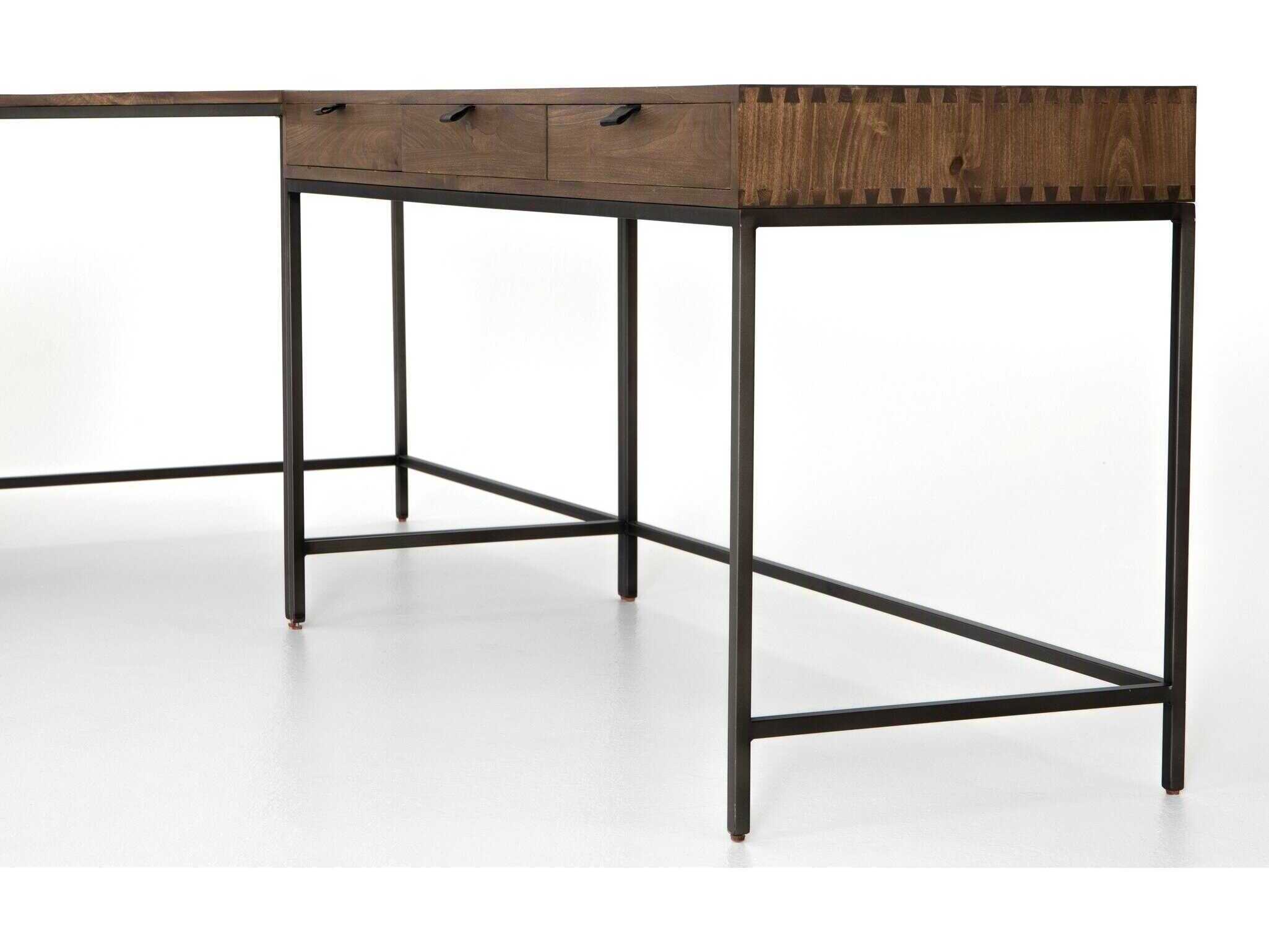 Four Hands Fulton Trey Natural Iron Auburn Poplar Brown Wood L-Shaped Desk