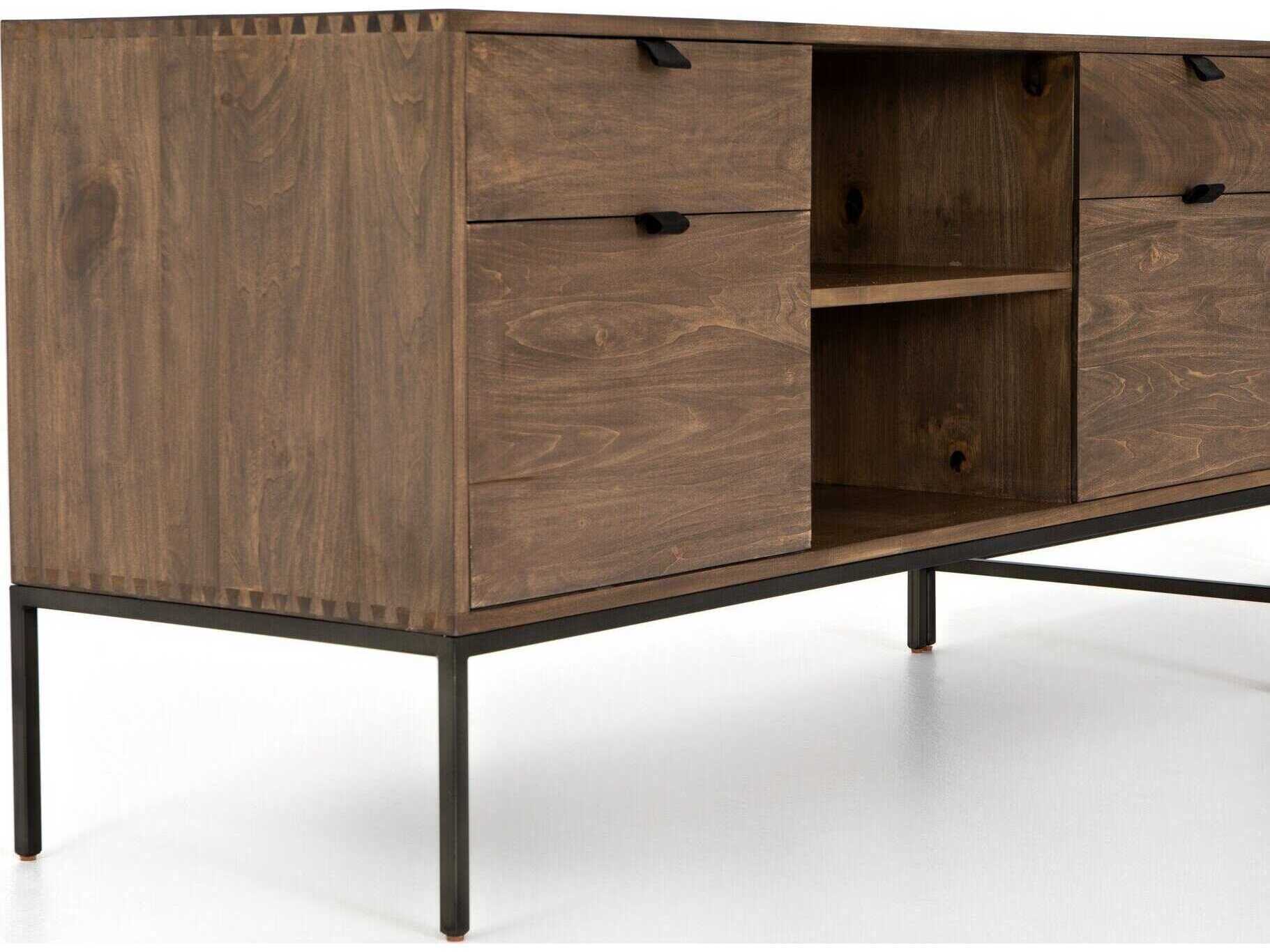 Four Hands Fulton Trey Natural Iron Auburn Poplar Brown Wood L-Shaped Desk