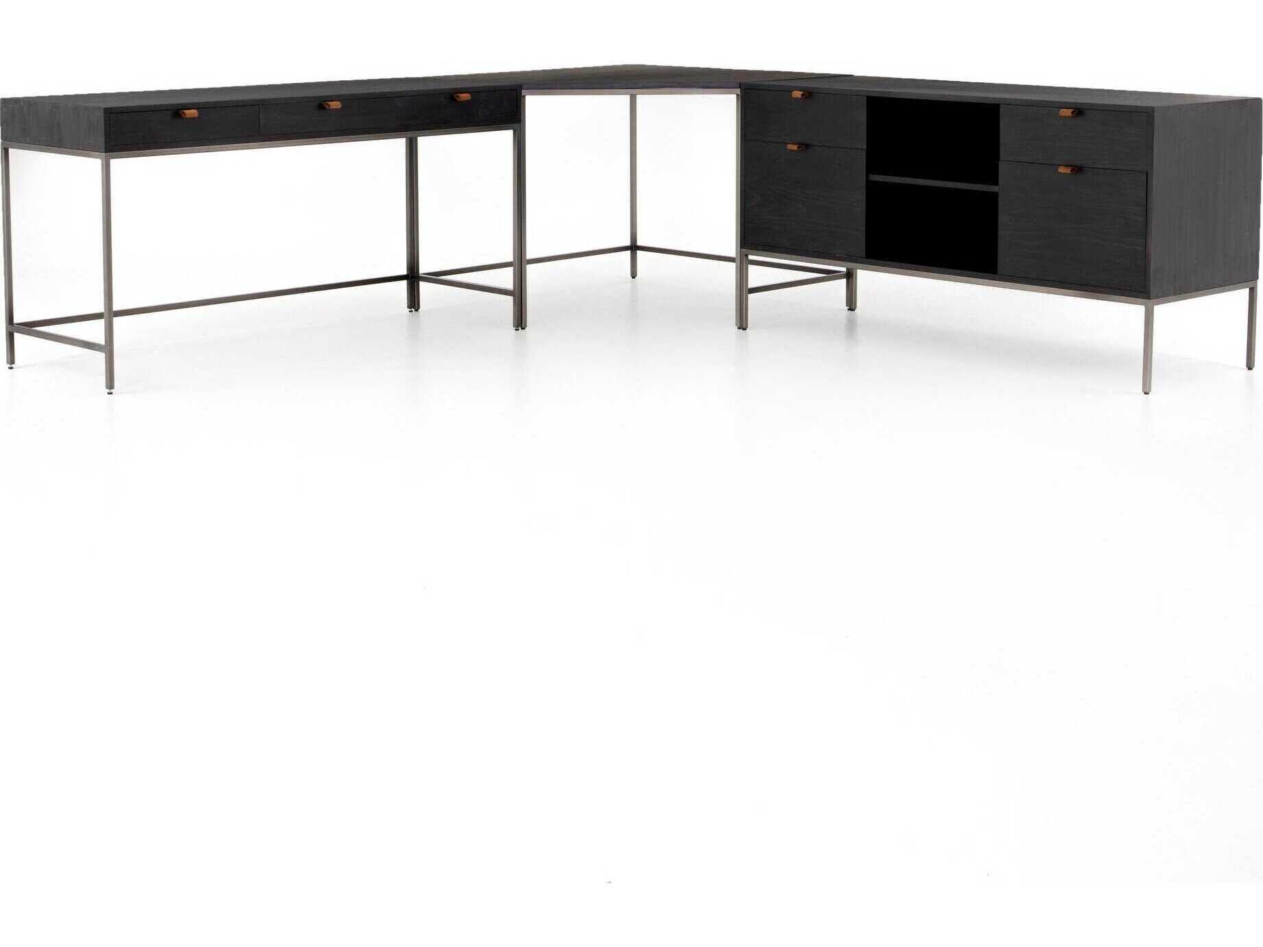 Four Hands Fulton Trey Black Poplar Wood L-Shaped Desk