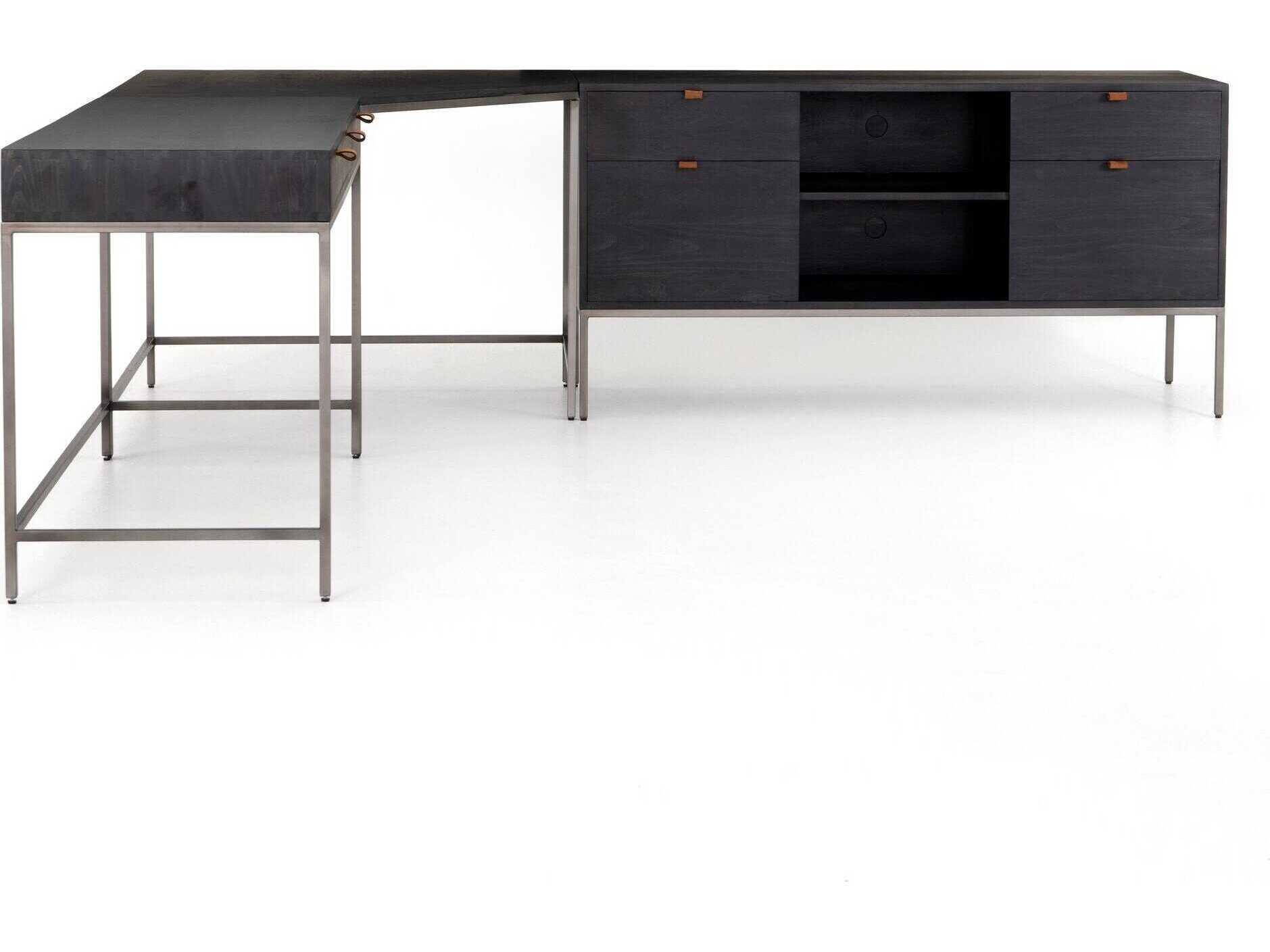 Four Hands Fulton Trey Black Poplar Wood L-Shaped Desk