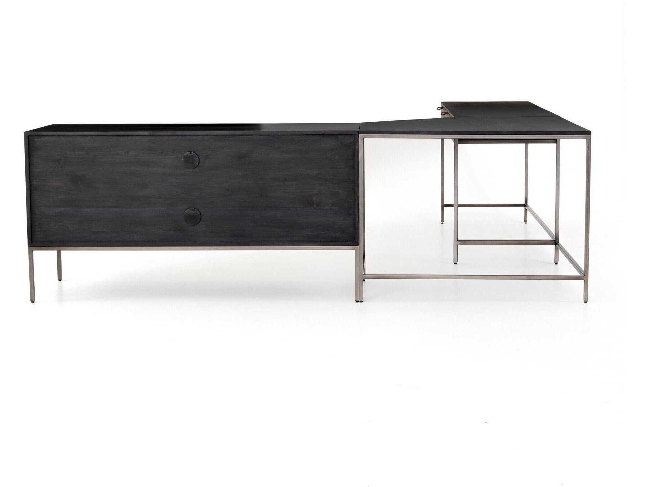 Four Hands Fulton Trey Black Poplar Wood L-Shaped Desk