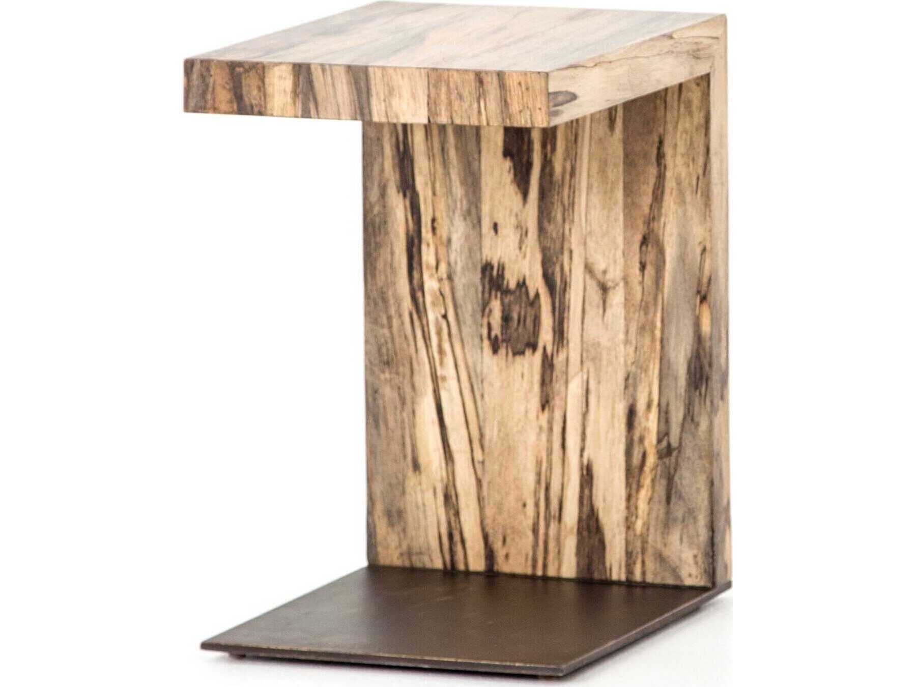 Four Hands Wesson Hudson Rectangular Wood Bronzed Iron Spalted Primavera End Table