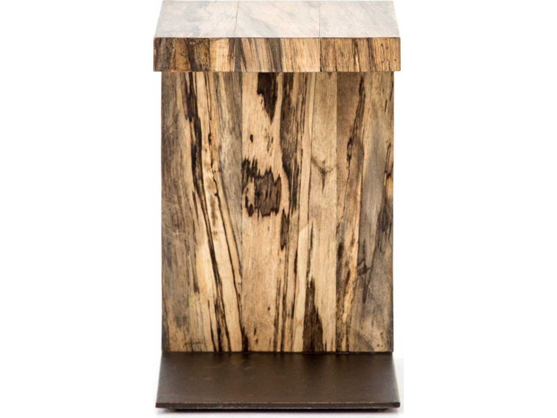 Four Hands Wesson Hudson Rectangular Wood Bronzed Iron Spalted Primavera End Table