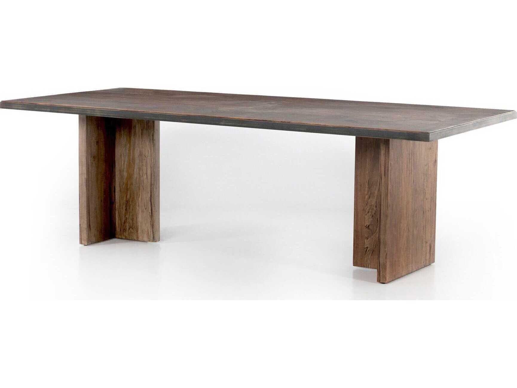 Four Hands Wesson Cross Rectangular Wood Spalted Alder Gold Brush Dining Table