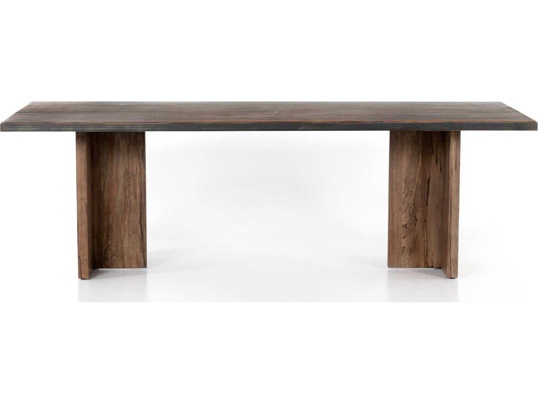 Four Hands Wesson Cross Rectangular Wood Spalted Alder Gold Brush Dining Table