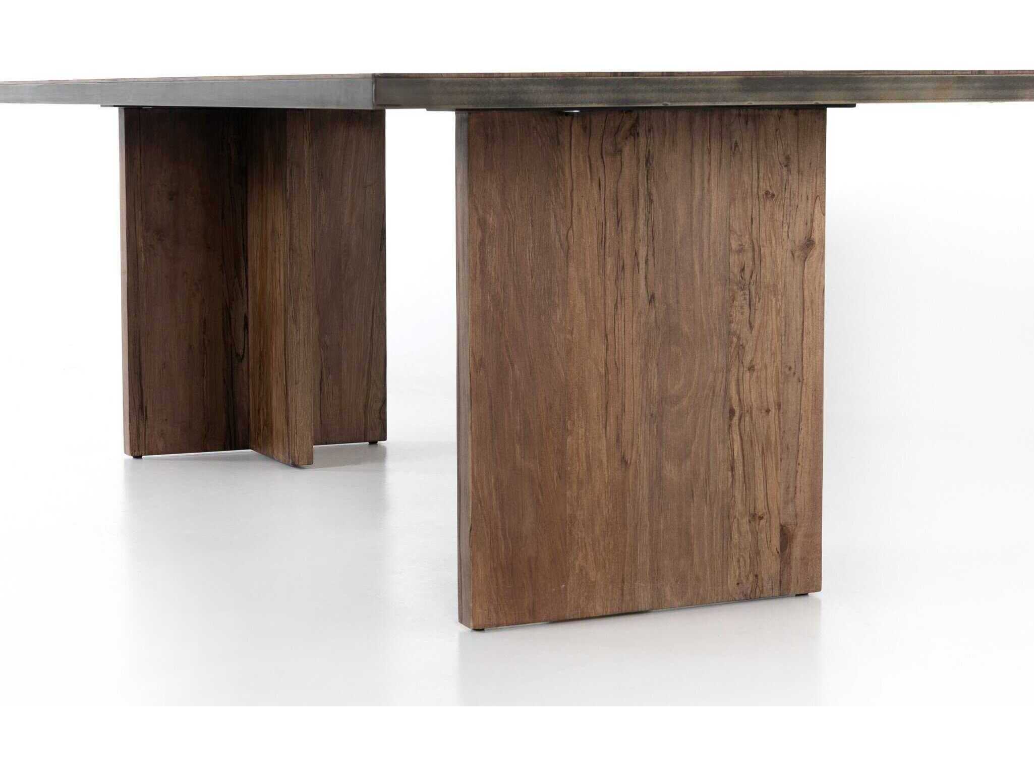 Four Hands Wesson Cross Rectangular Wood Spalted Alder Gold Brush Dining Table