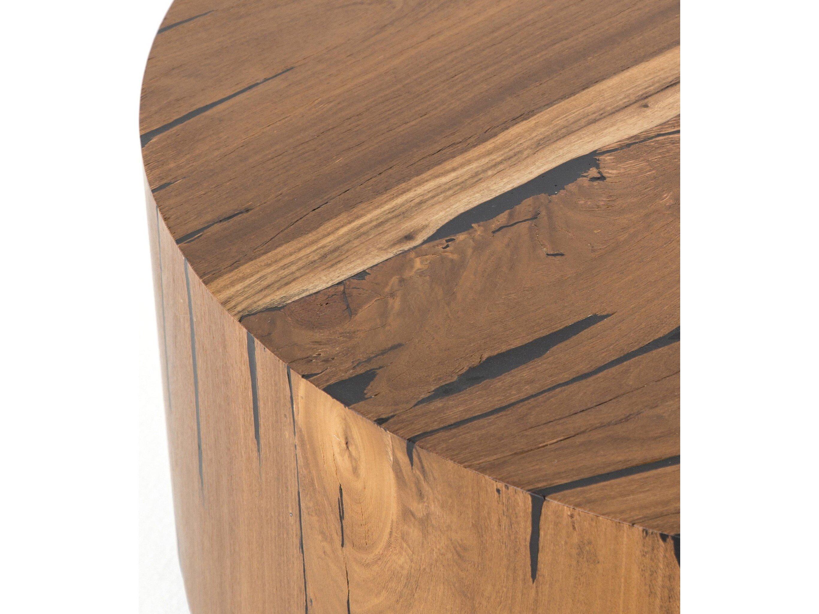 Four Hands Wesson Hudson Round Wood Black Pine Natural Yukas Resin End Table