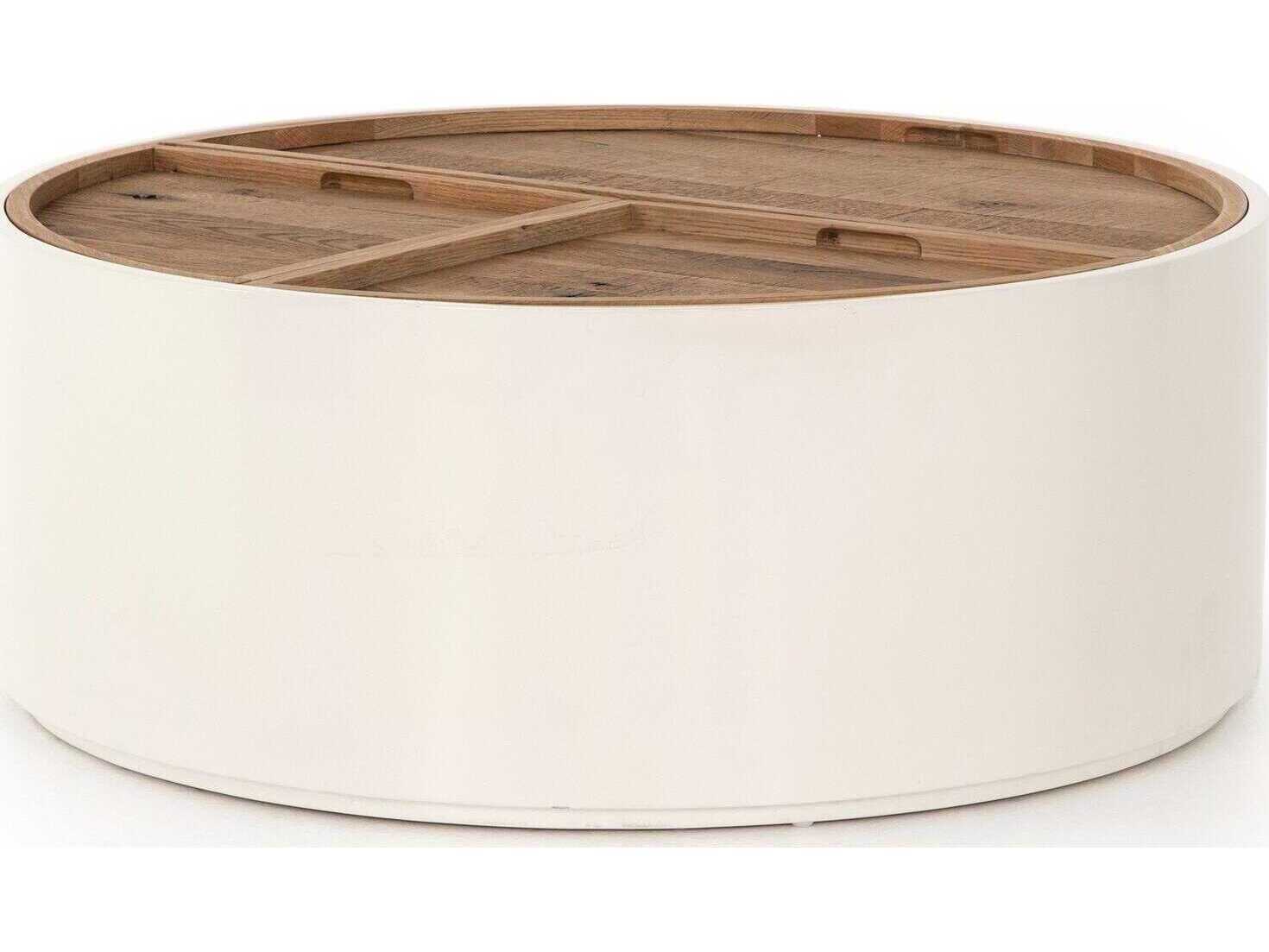 Four Hands Barton Cas Round Wood Cream Lacquer Dry Oak Coffee Table