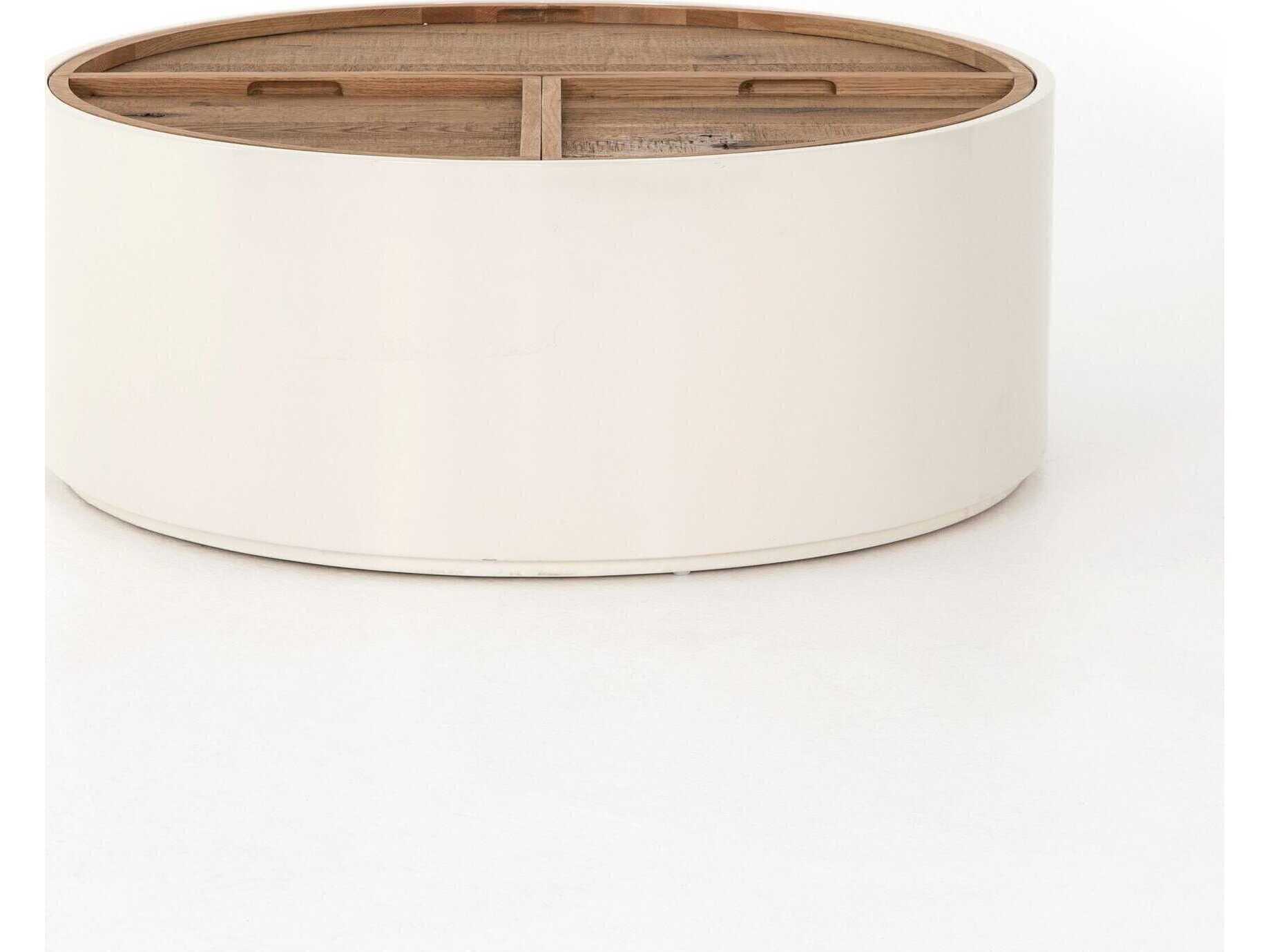 Four Hands Barton Cas Round Wood Cream Lacquer Dry Oak Coffee Table