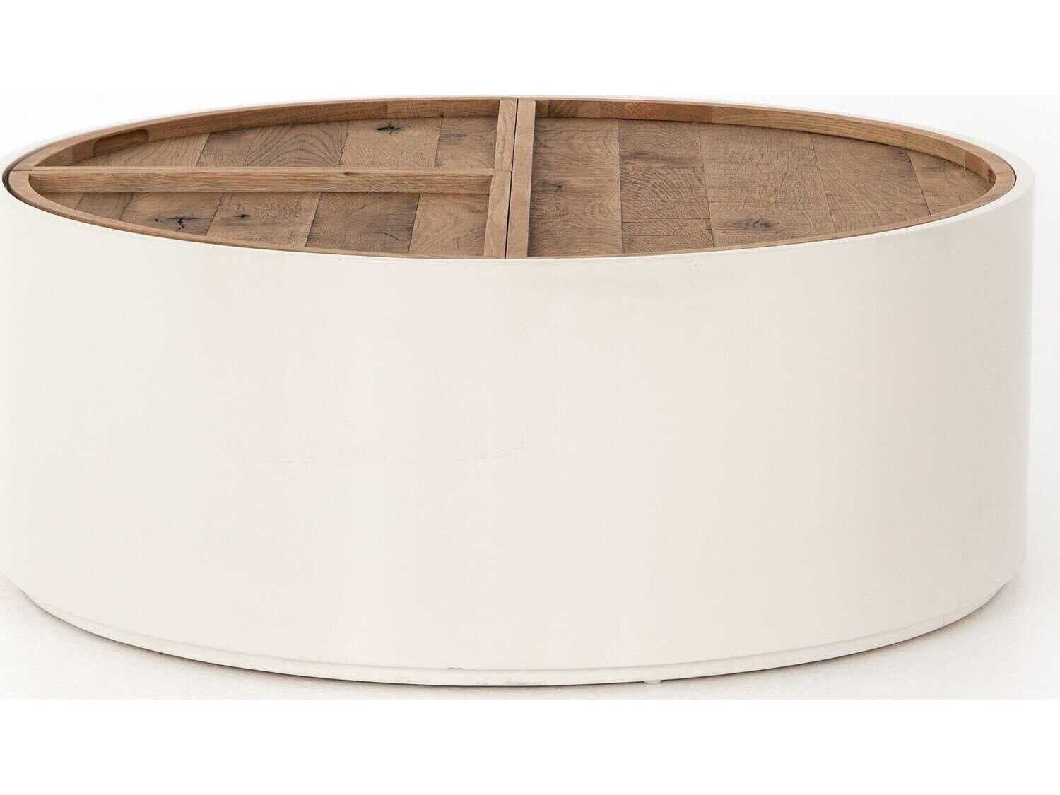 Four Hands Barton Cas Round Wood Cream Lacquer Dry Oak Coffee Table