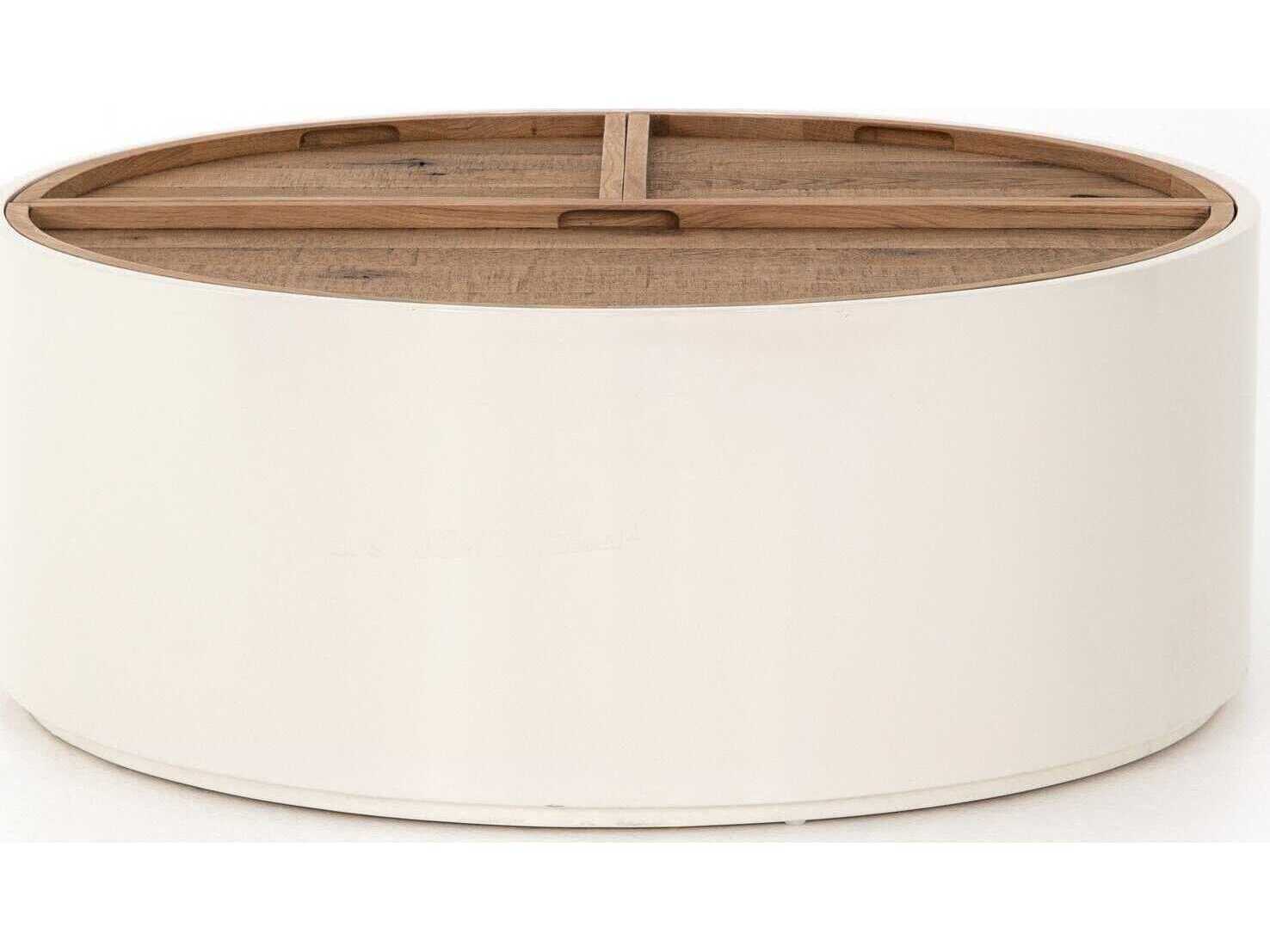 Four Hands Barton Cas Round Wood Cream Lacquer Dry Oak Coffee Table