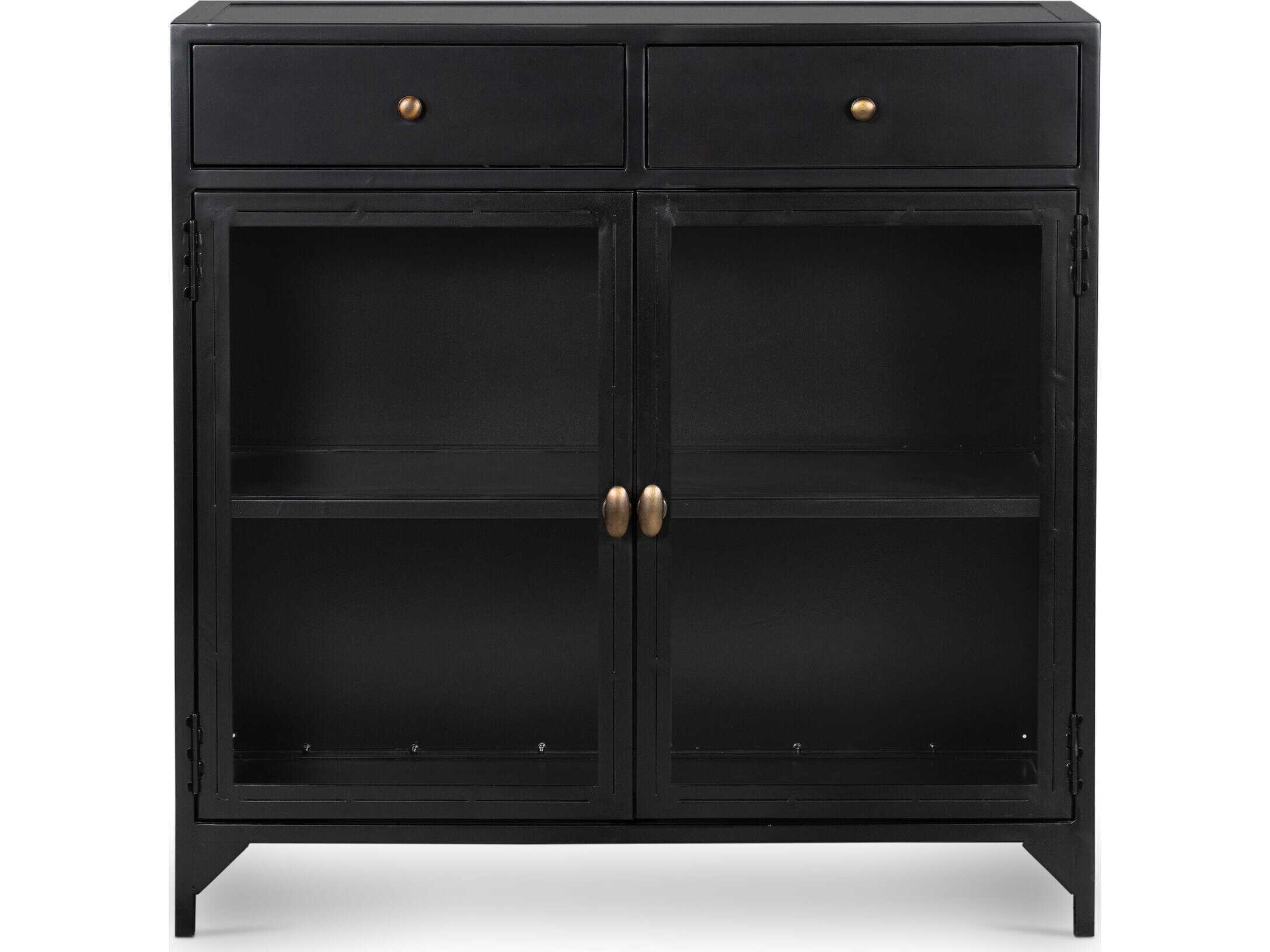 Four Hands Belmont Shadow Box 35" Black Tempered Glass Sideboard