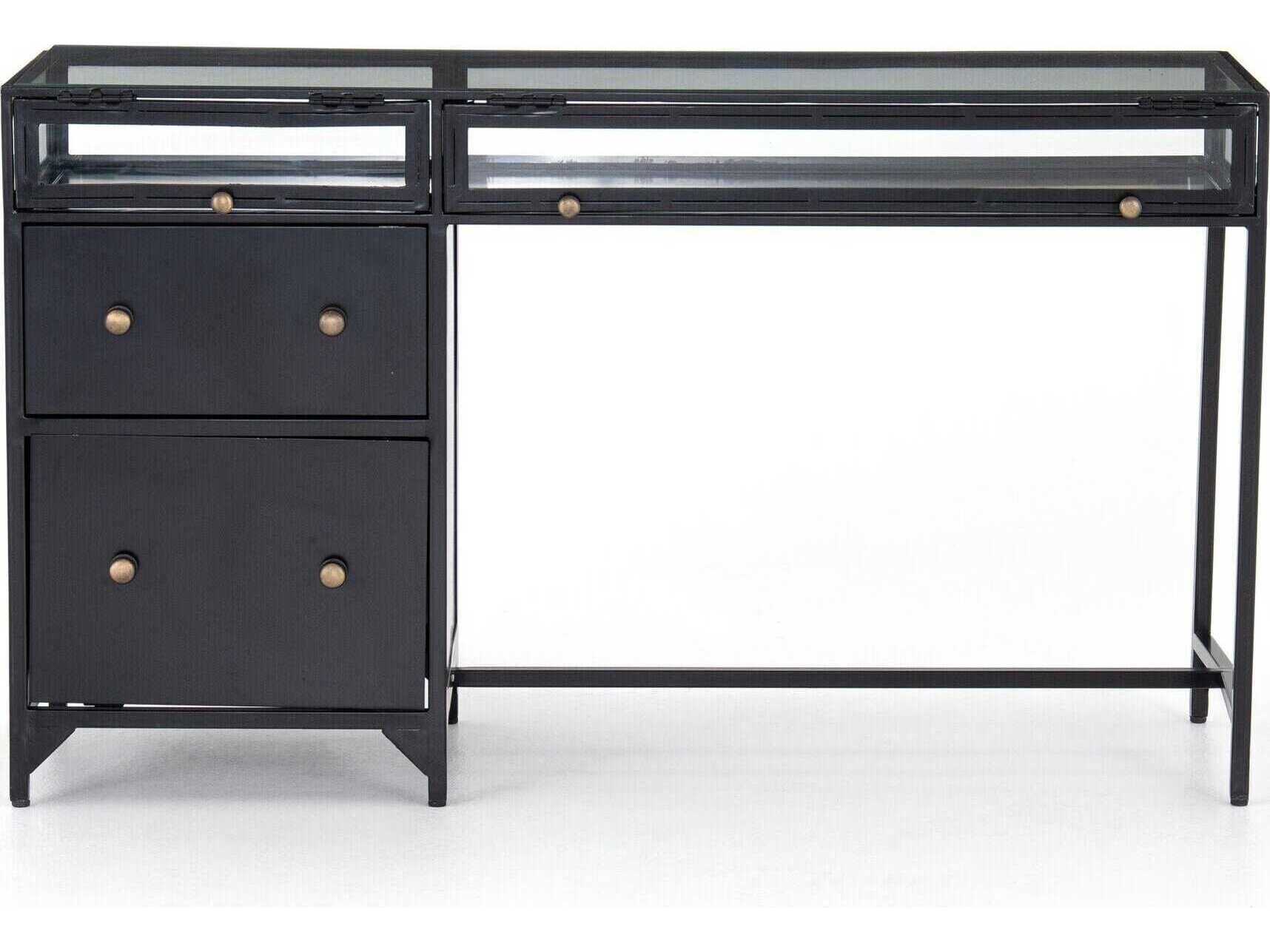 Four Hands Belmont Shadow Box Black Tempered Glass Secretary Desk