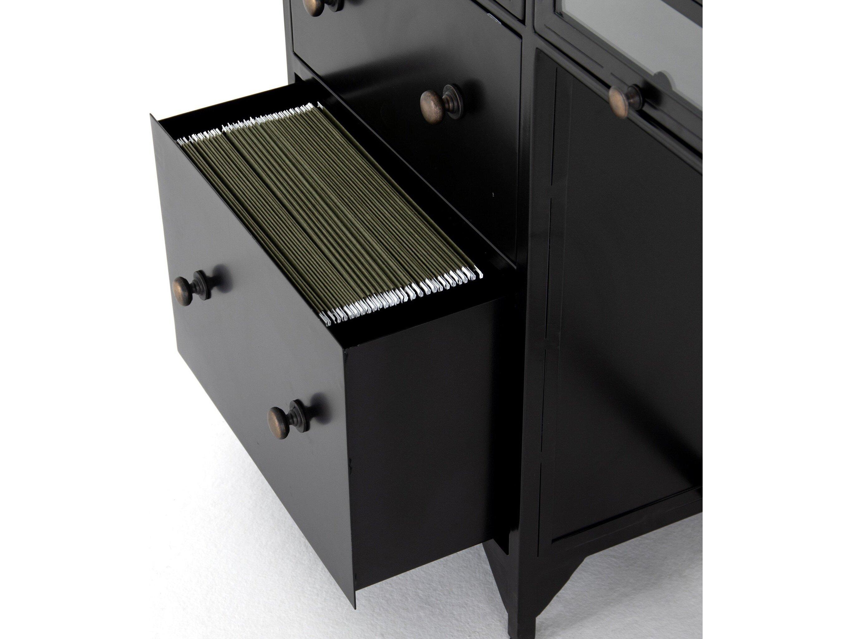 Four Hands Belmont Shadow Box Black Tempered Glass Secretary Desk