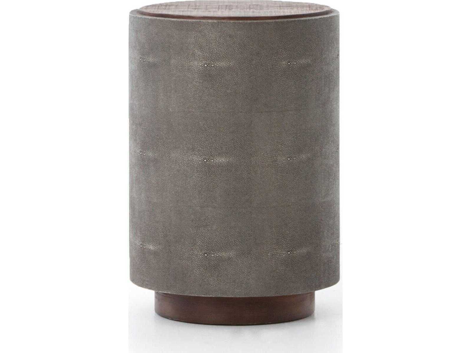 Four Hands Bina Crosby Round Wood Charcoal Shagreen Natural Peroba End Table