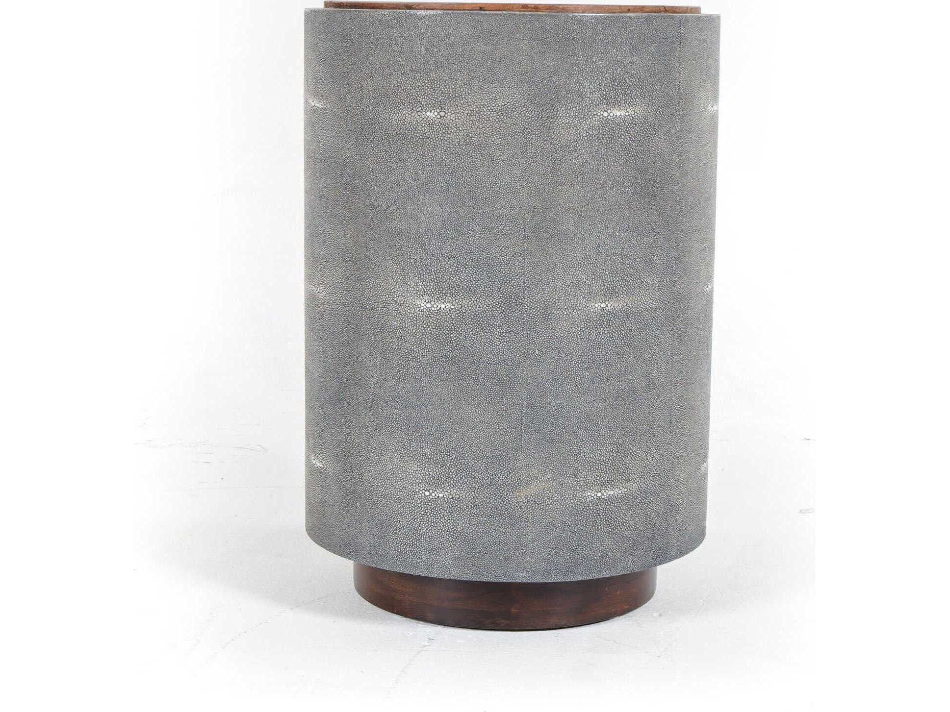 Four Hands Bina Crosby Round Wood Charcoal Shagreen Natural Peroba End Table