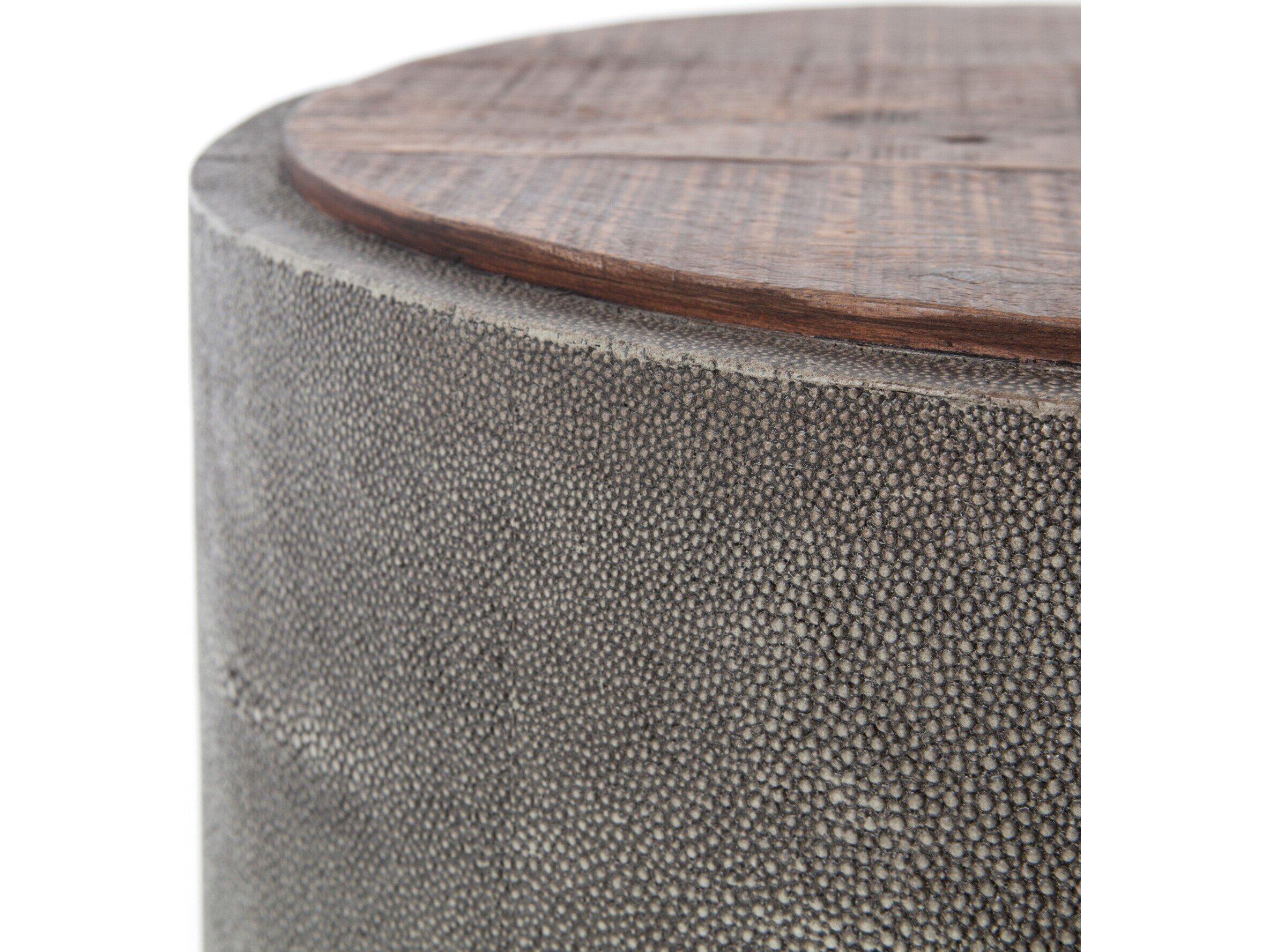 Four Hands Bina Crosby Round Wood Charcoal Shagreen Natural Peroba End Table