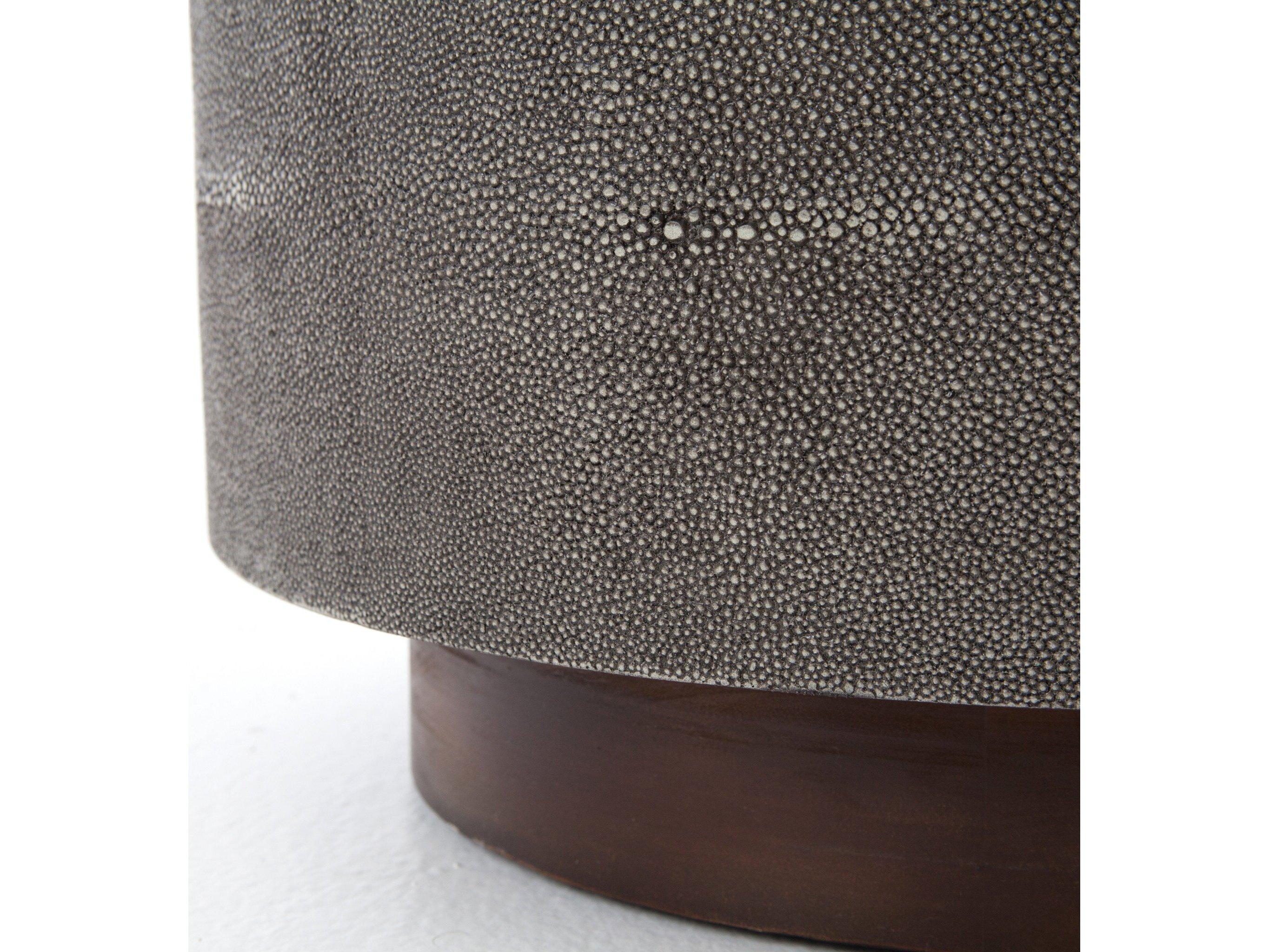Four Hands Bina Crosby Round Wood Charcoal Shagreen Natural Peroba End Table