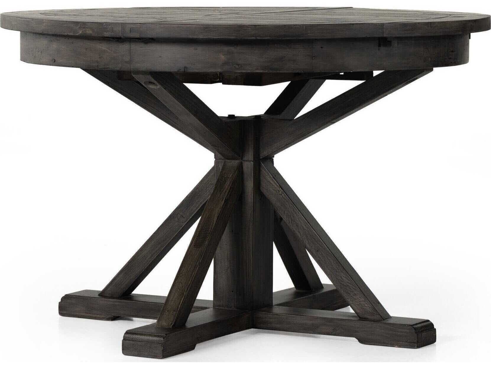 Four Hands Reclaimed Cintra Extendable Round Wood Rustic Black Olive Dining Table