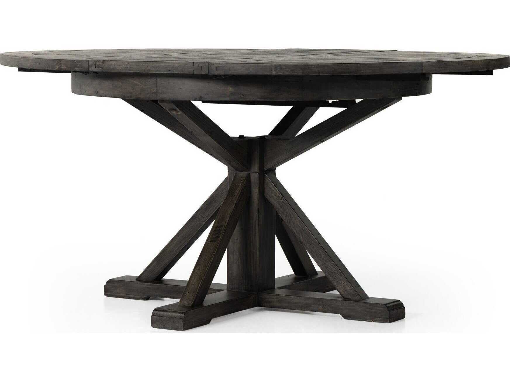 Four Hands Reclaimed Cintra Extendable Round Wood Rustic Black Olive Dining Table