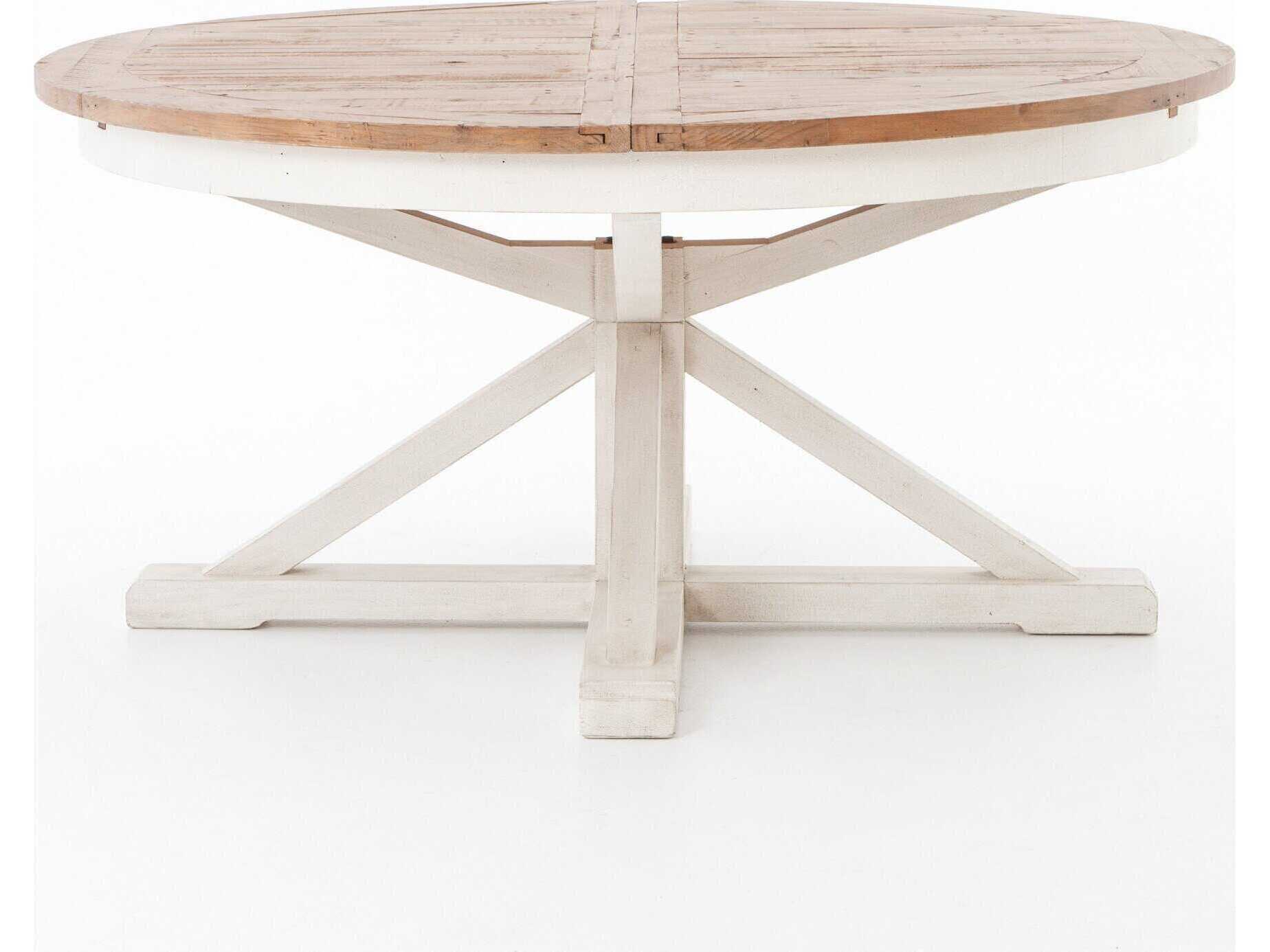 Four Hands Reclaimed Cintra Extendable Round Limestone White Driftwood Natural Dining Table