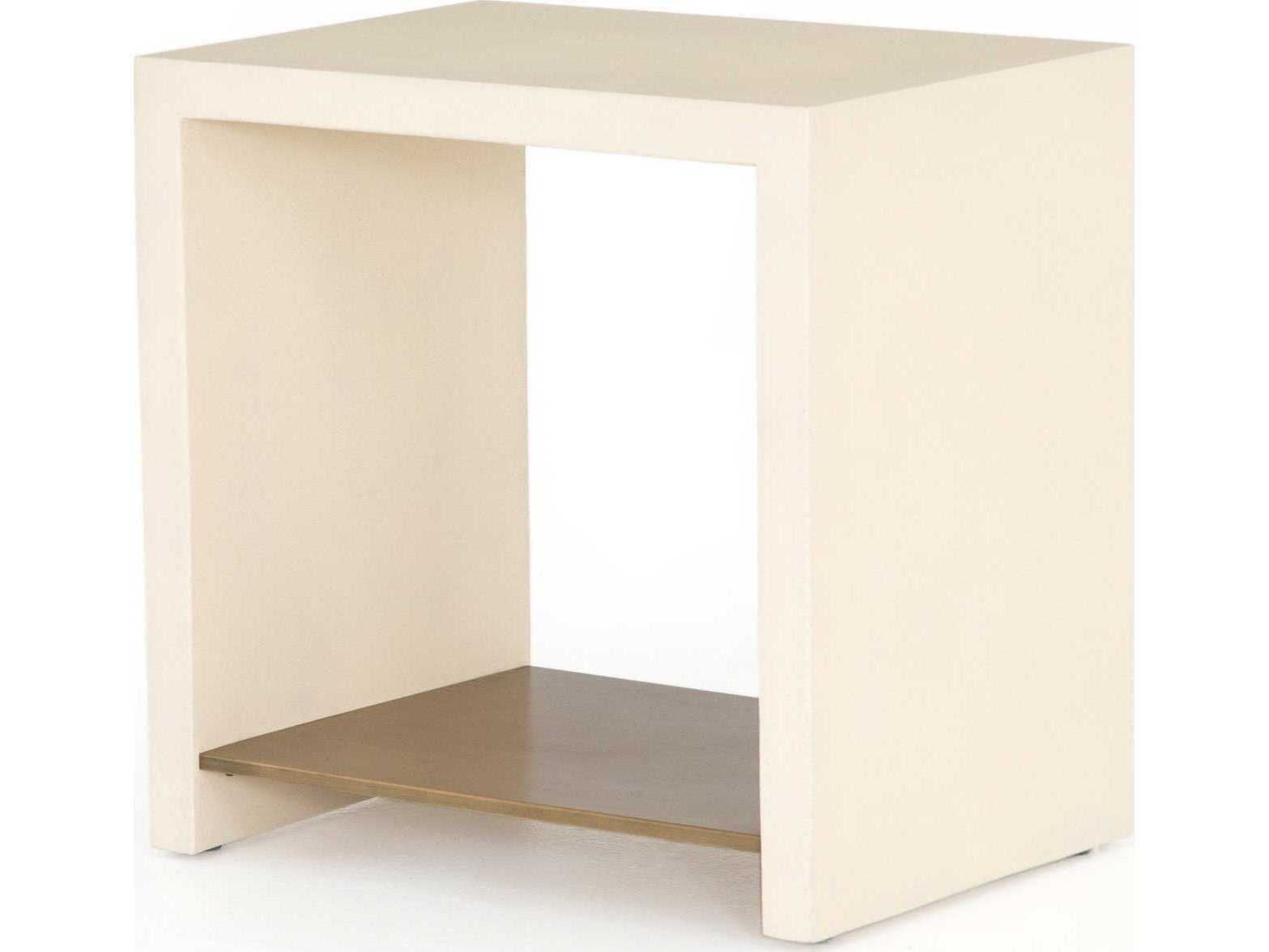 Four Hands Everett Hugo Rectangular Concrete Parchment White Antique Brass End Table