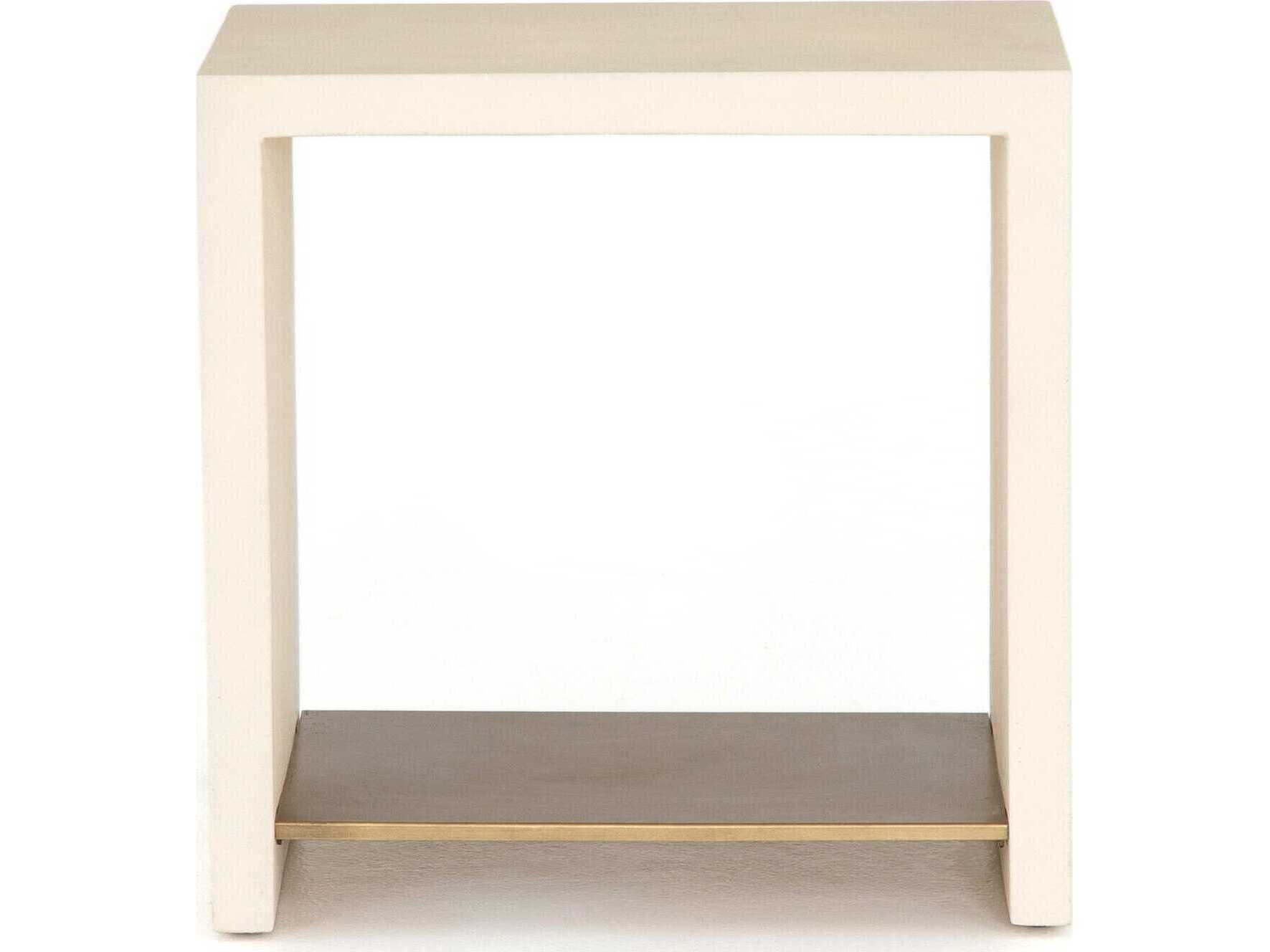 Four Hands Everett Hugo Rectangular Concrete Parchment White Antique Brass End Table