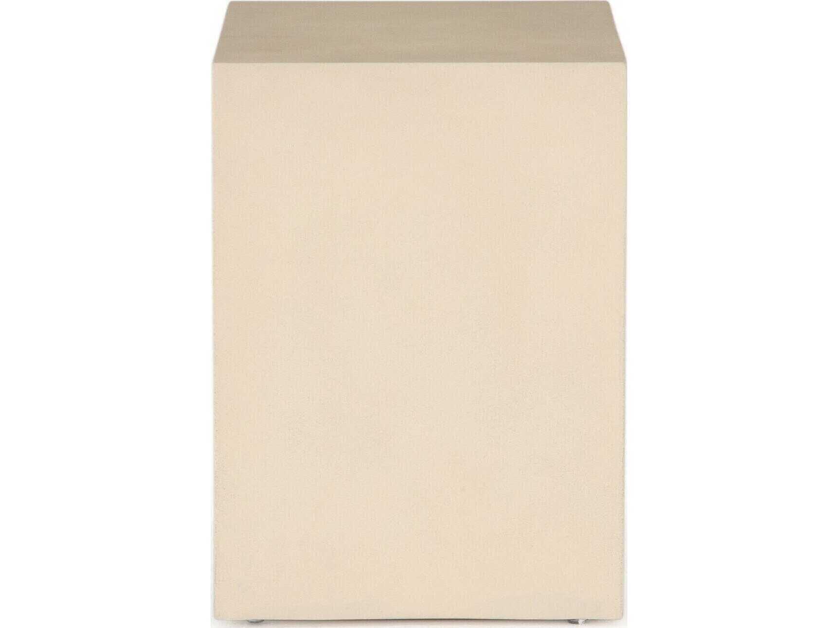 Four Hands Everett Hugo Rectangular Concrete Parchment White Antique Brass End Table