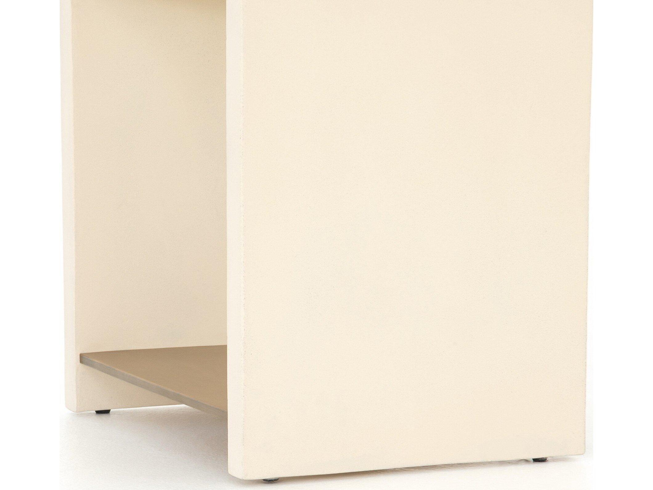 Four Hands Everett Hugo Rectangular Concrete Parchment White Antique Brass End Table