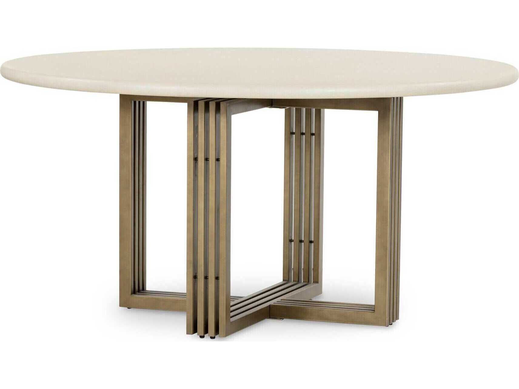 Four Hands Everett Mia Round Concrete Antique Brass Parchment White Dining Table