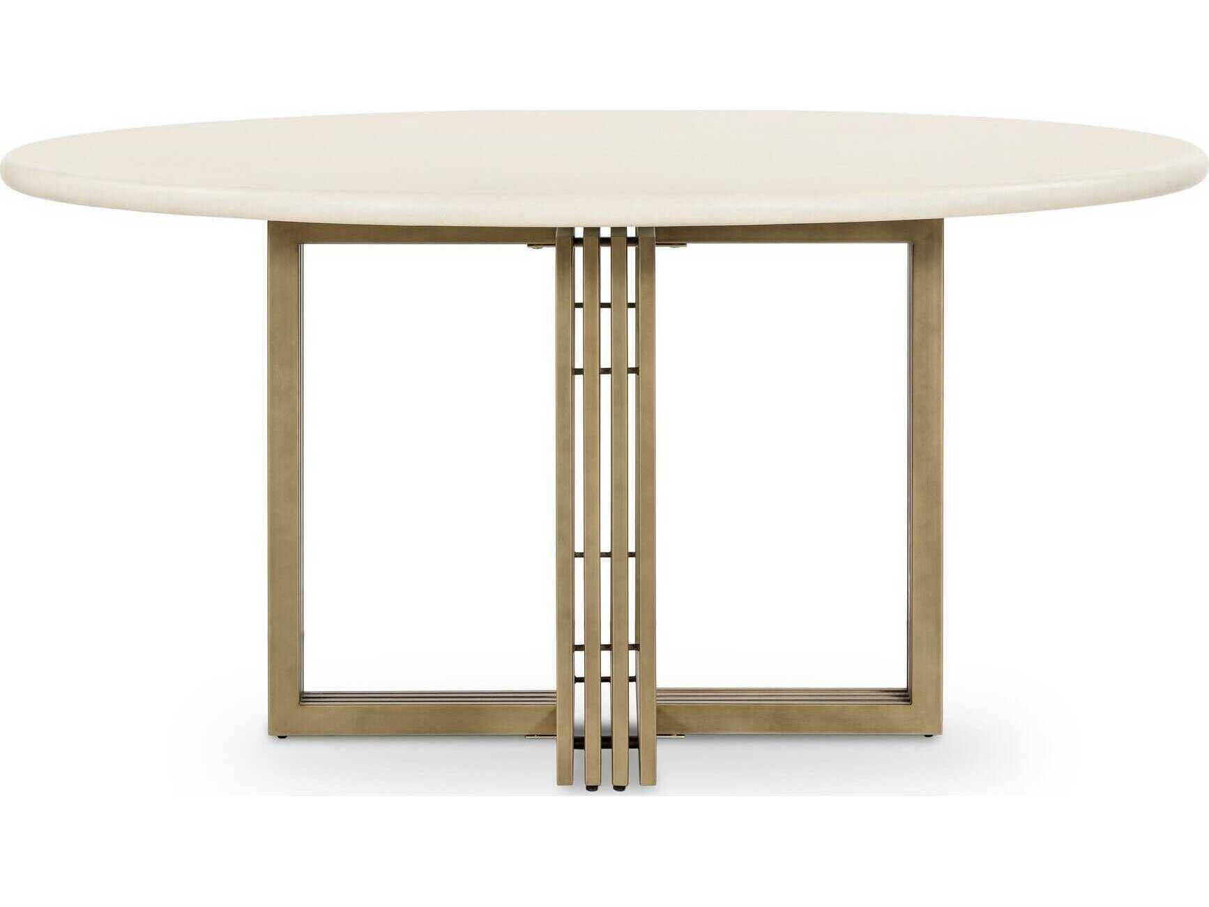 Four Hands Everett Mia Round Concrete Antique Brass Parchment White Dining Table