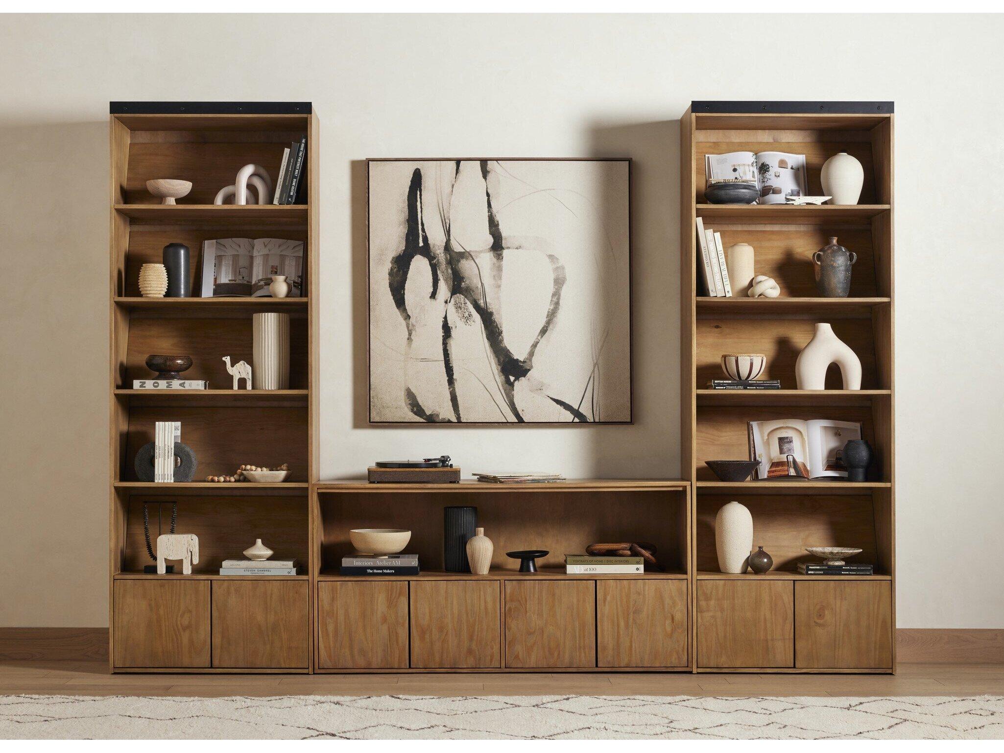 Four Hands Haiden Smoked Pine Black Iron Bookcase
