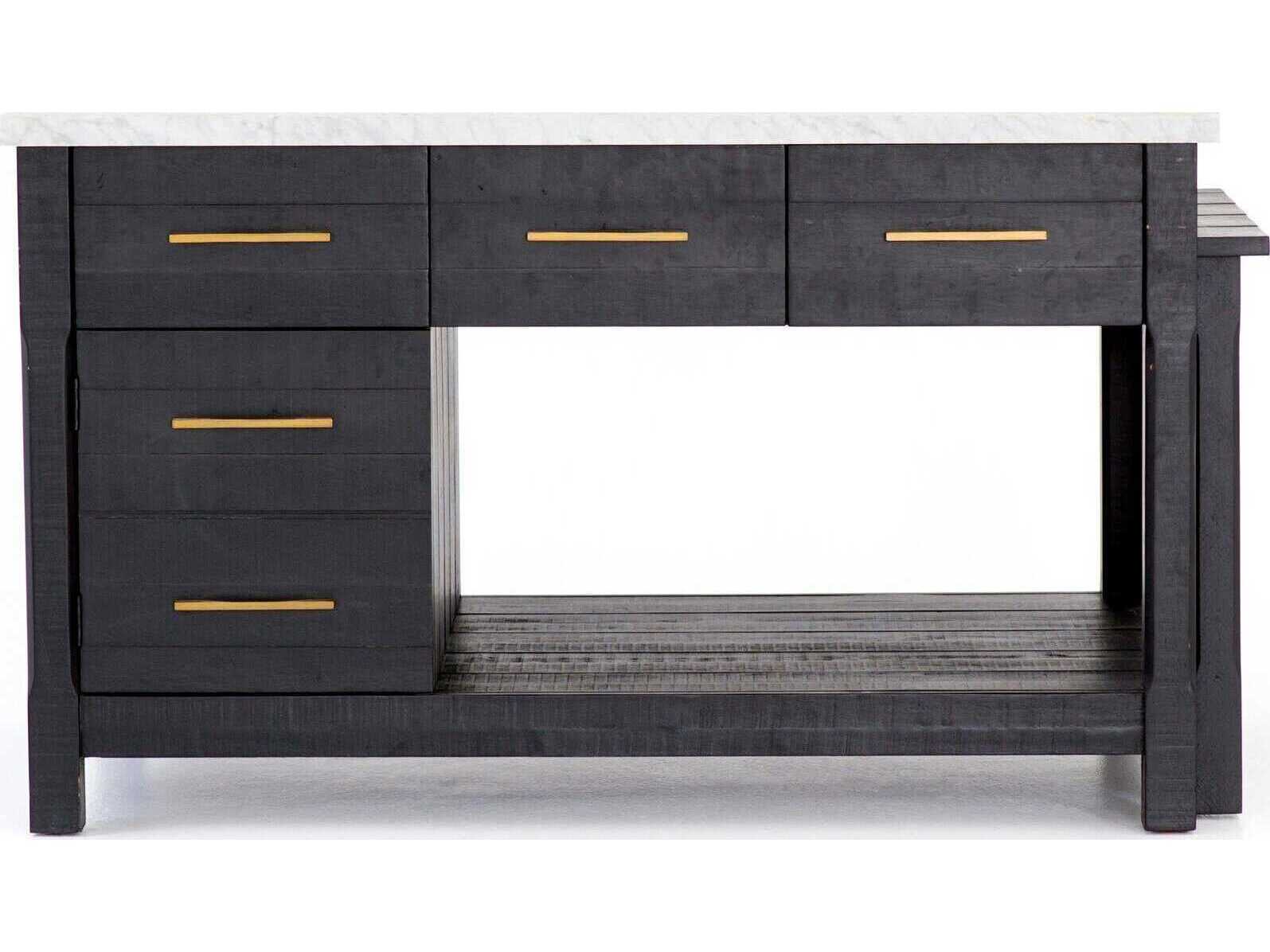 Four Hands Patten Black Acacia Italian White Marble Bar Cart