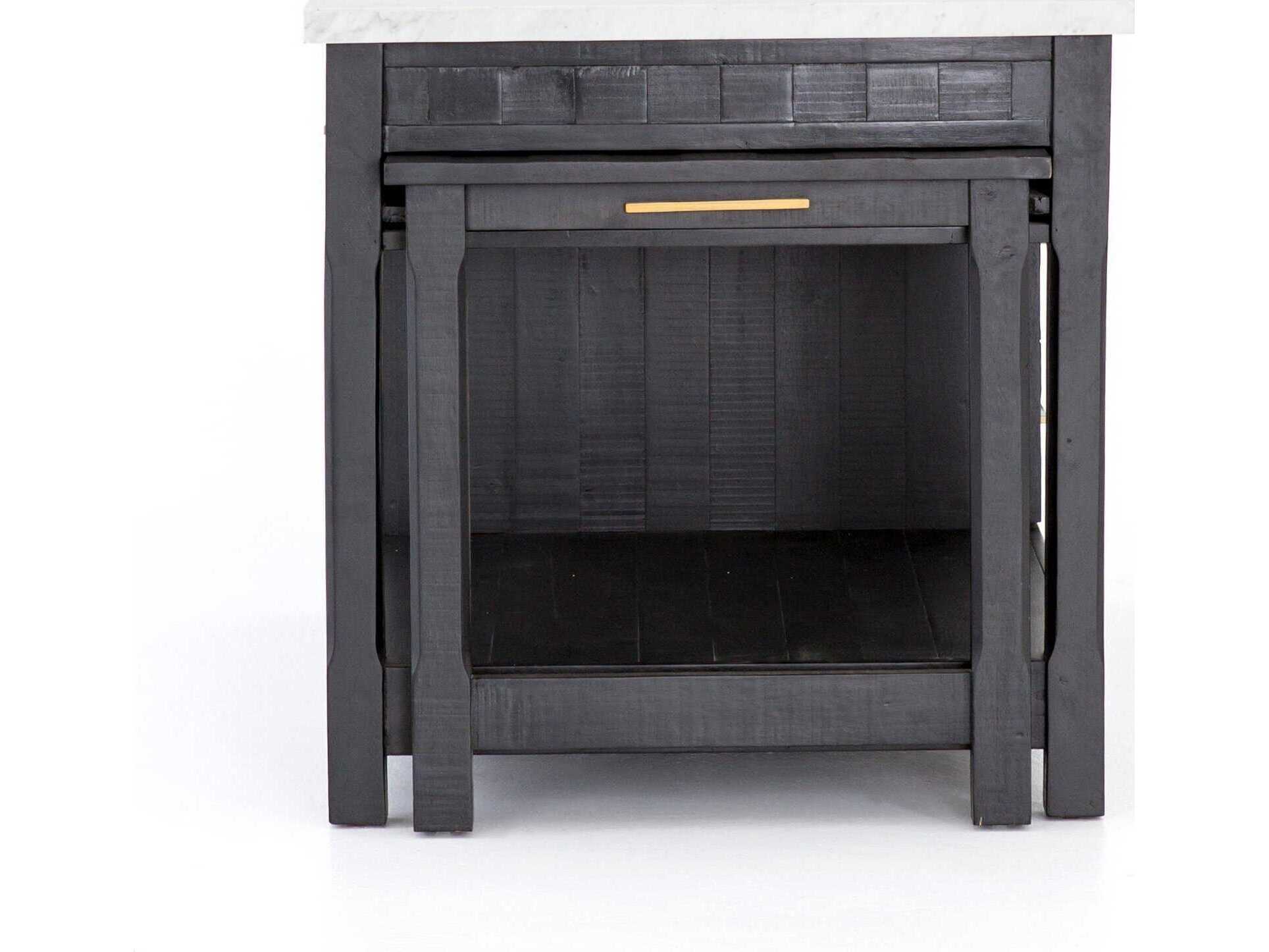 Four Hands Patten Black Acacia Italian White Marble Bar Cart