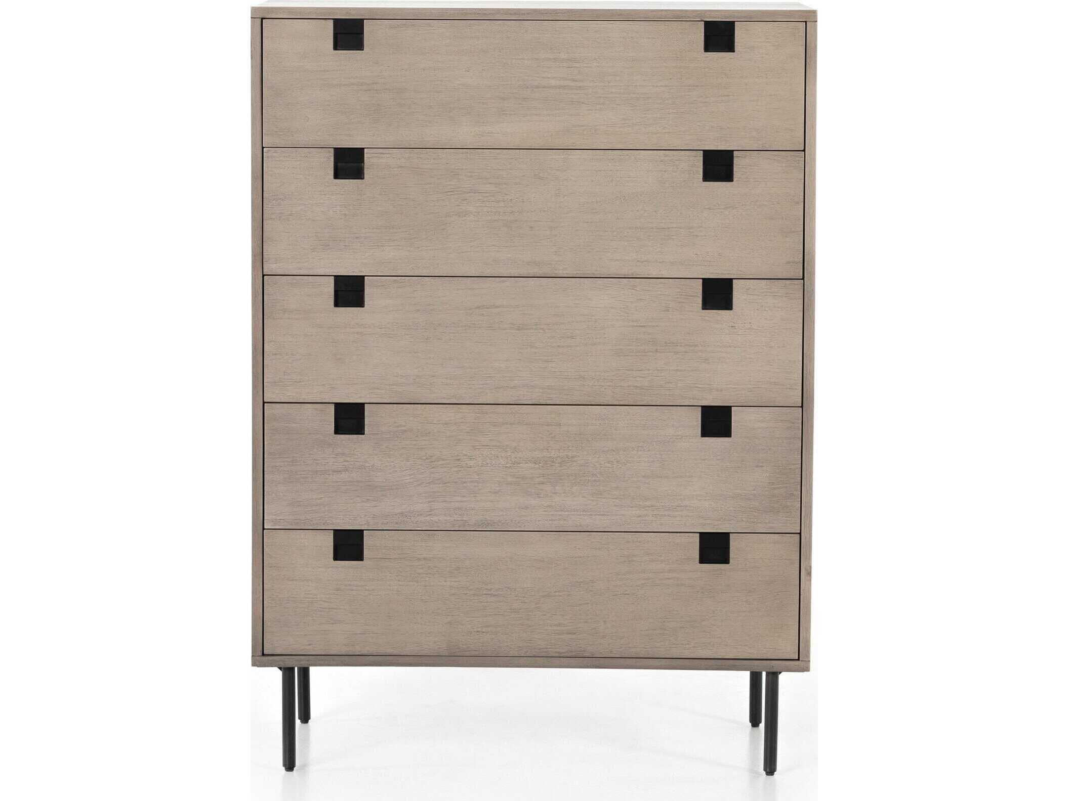 Four Hands Patten 5-Drawers Antique Bronze Grey Wash Acacia Wood Accent Chest