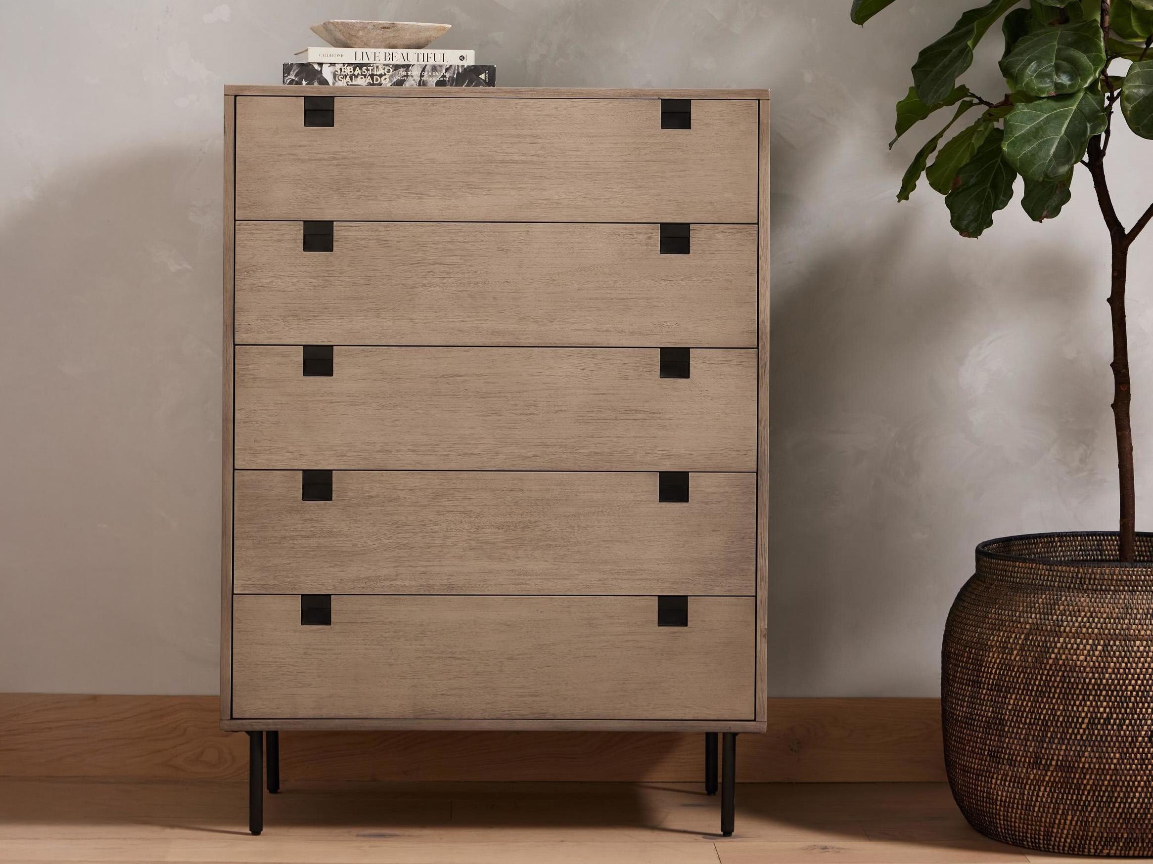 Four Hands Patten 5-Drawers Antique Bronze Grey Wash Acacia Wood Accent Chest