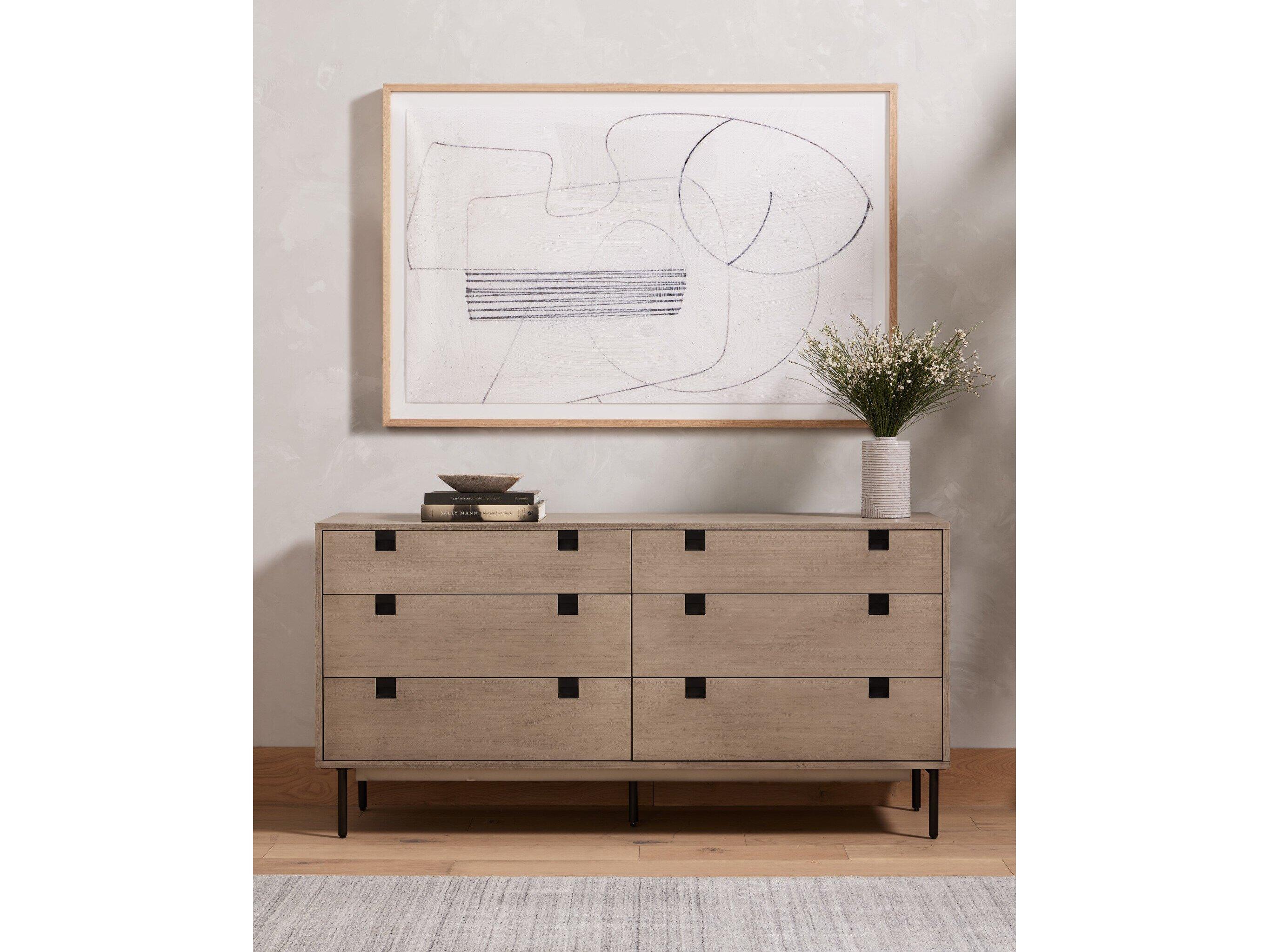 Four Hands Patten Carly 6-Drawers Gray Acacia Wood Double Dresser