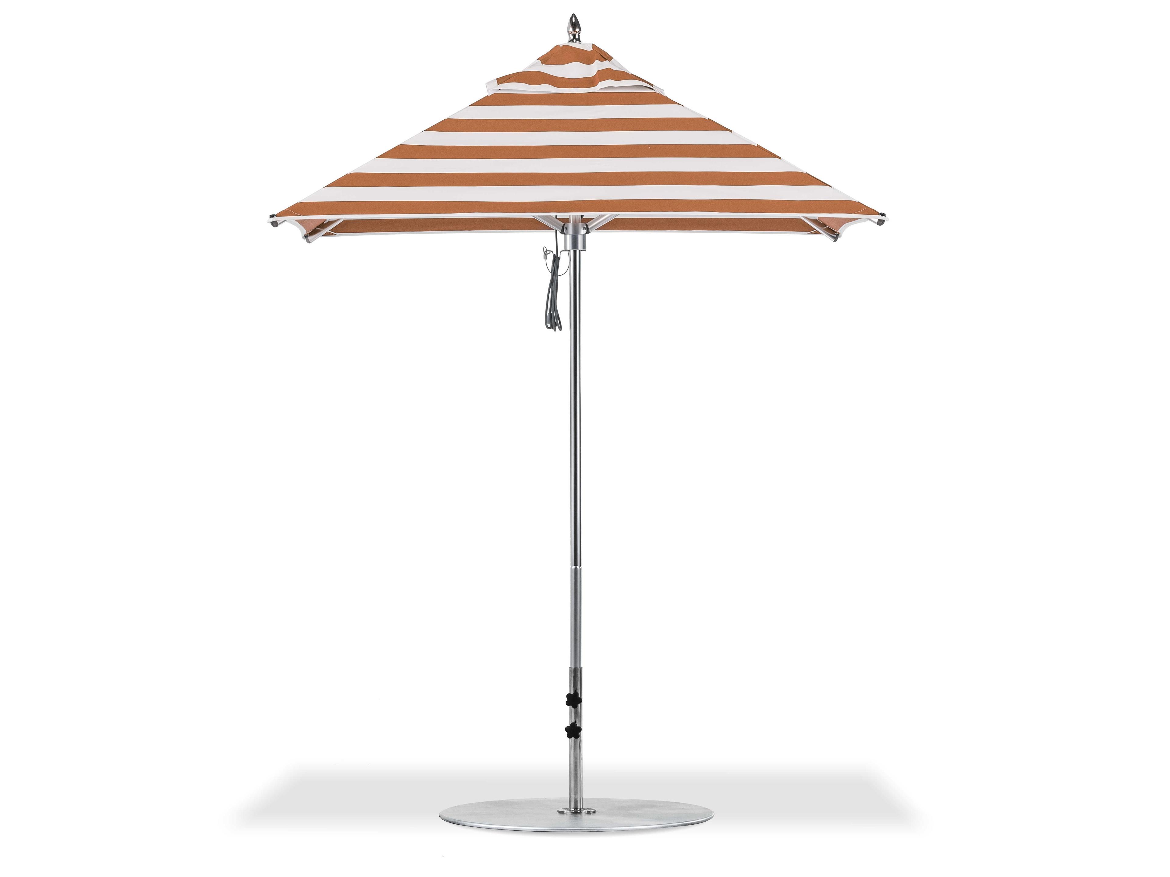 Frankford Greenwich Market Aluminum Silver Anodized 6.5 Foot Square Pulley Lift Outdoor Patio Umbrella - Special Order Striped Fabric