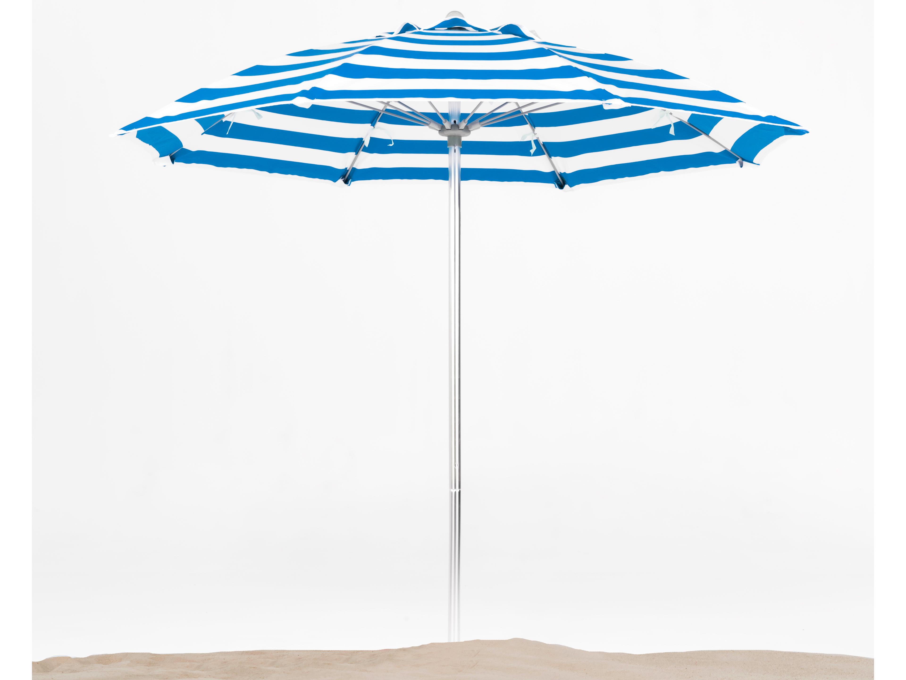 Frankford Avalon Fiberglass Beach 7.5 Foot Octagon Manual Lift Outdoor Umbrella - Special Order Striped Fabric