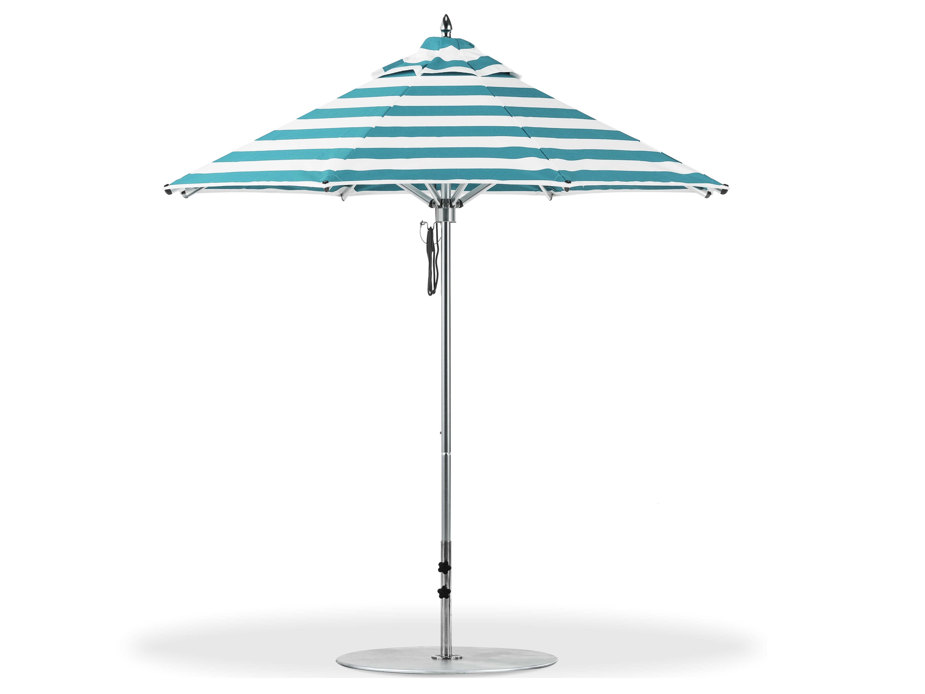 Frankford Greenwich Aluminum Silver Anodized 7.5 Foot Octagon Pulley Lift Patio Umbrella - Special Order Striped Fabric