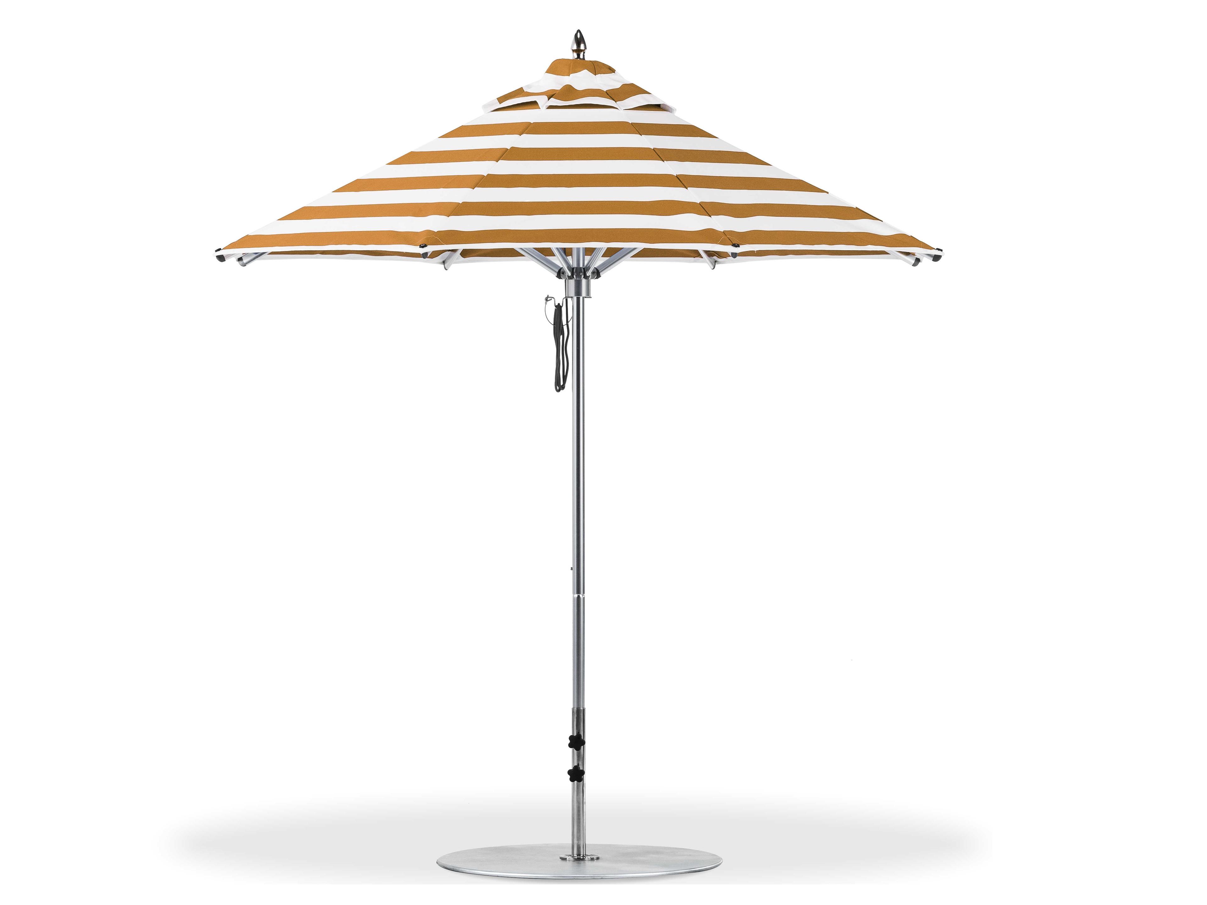 Frankford Greenwich Aluminum Silver Anodized 7.5 Foot Octagon Pulley Lift Patio Umbrella - Special Order Striped Fabric