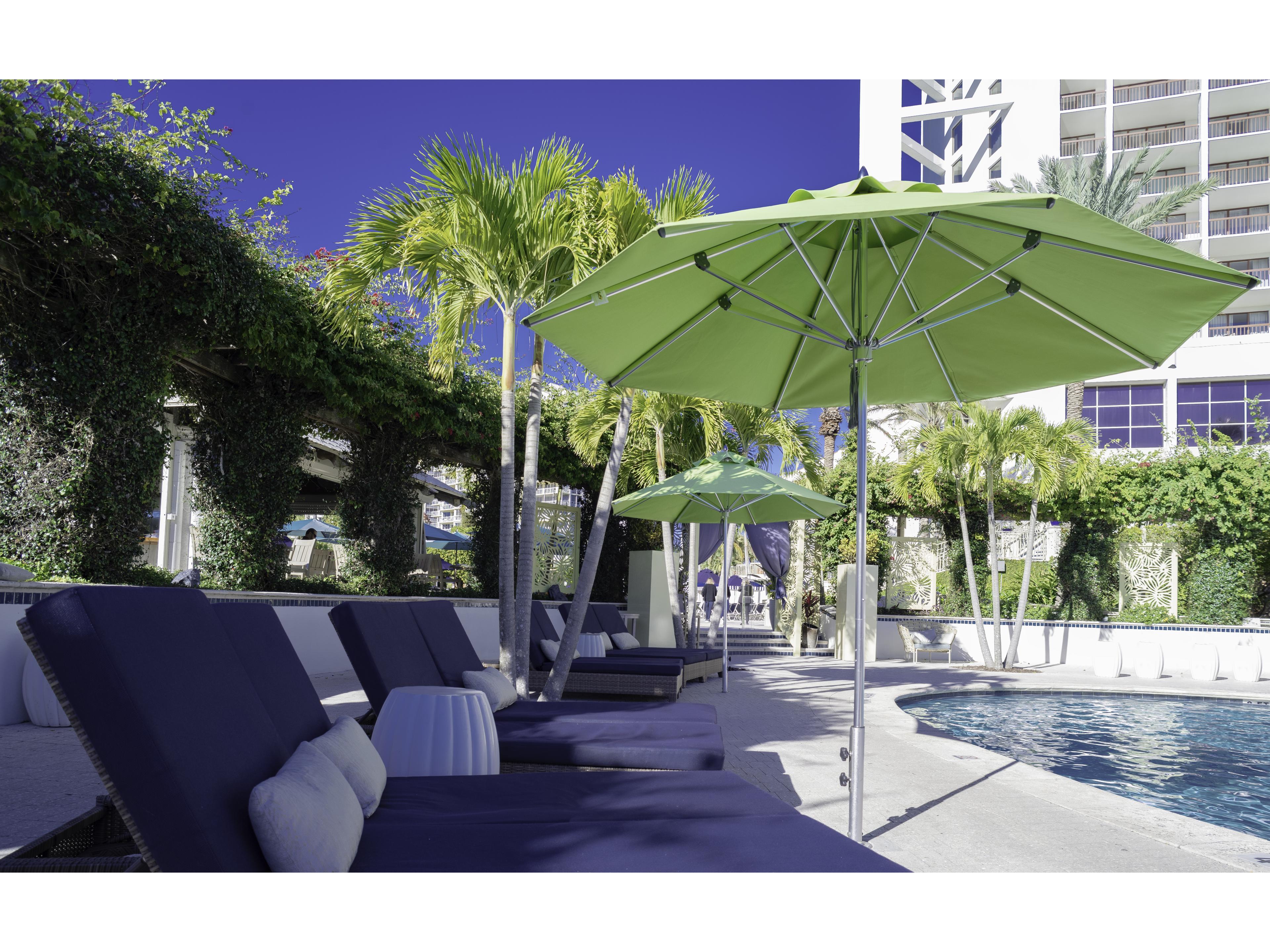 Frankford Greenwich Aluminum Silver Anodized 9 Foot Octagon Pulley Lift Outdoor Umbrella