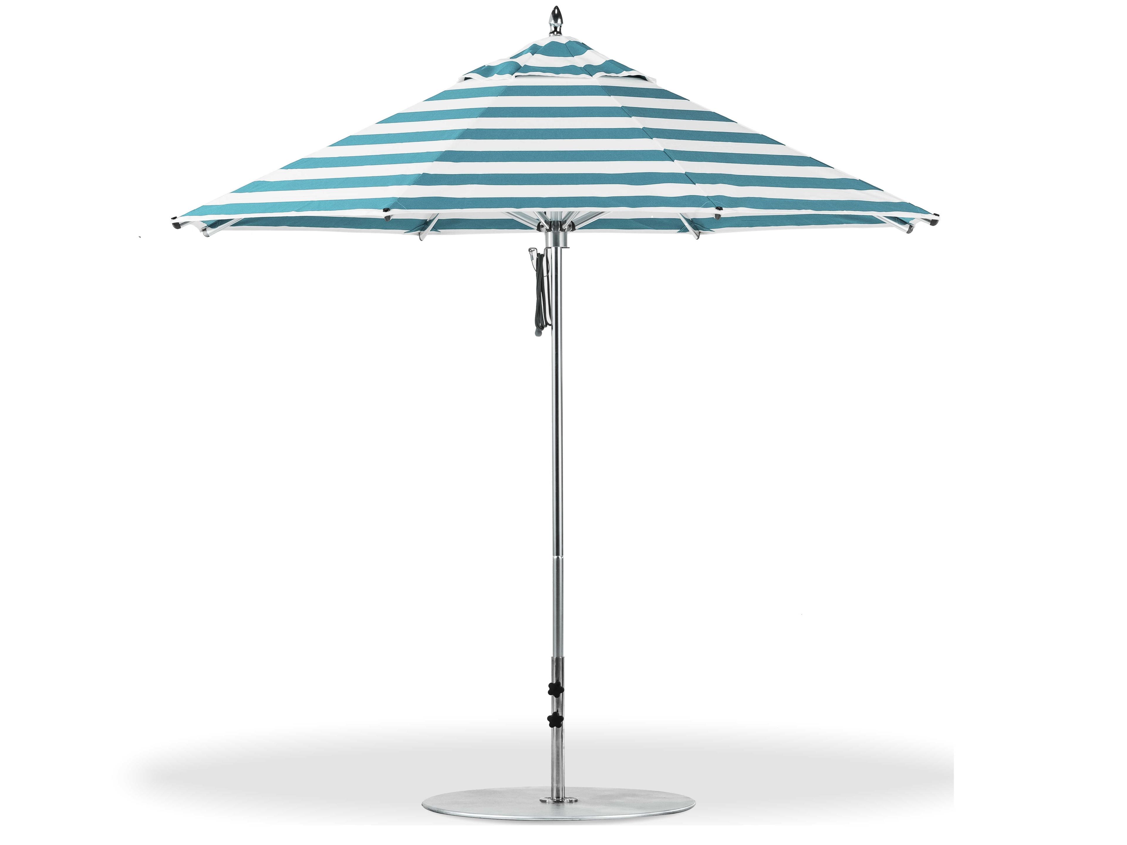 Frankford Greenwich Aluminum Silver Anodized 9 Foot Octagon Pulley Lift Outdoor Patio Umbrella - Special Order Striped Fabric