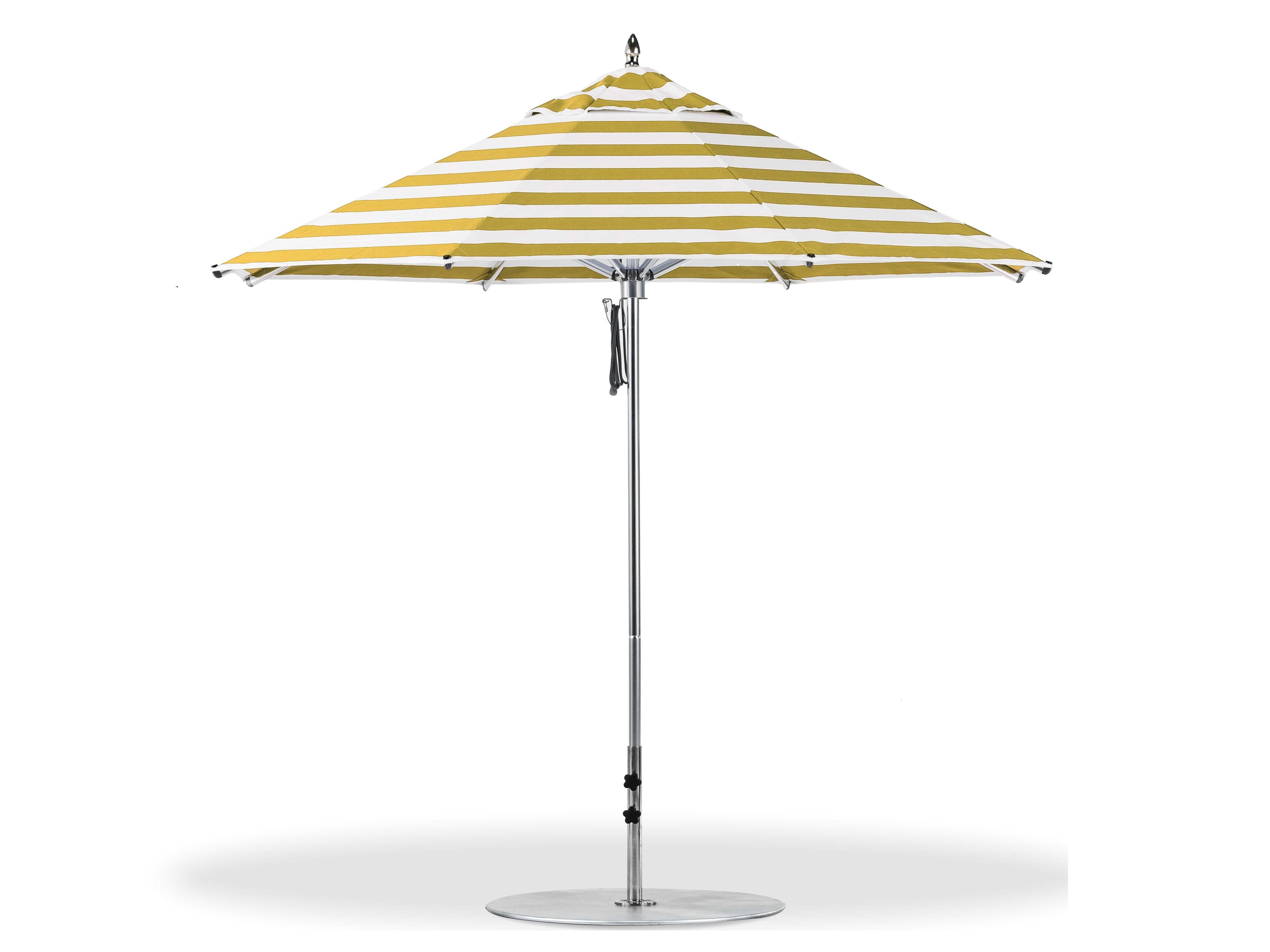 Frankford Greenwich Aluminum Silver Anodized 9 Foot Octagon Pulley Lift Outdoor Patio Umbrella - Special Order Striped Fabric