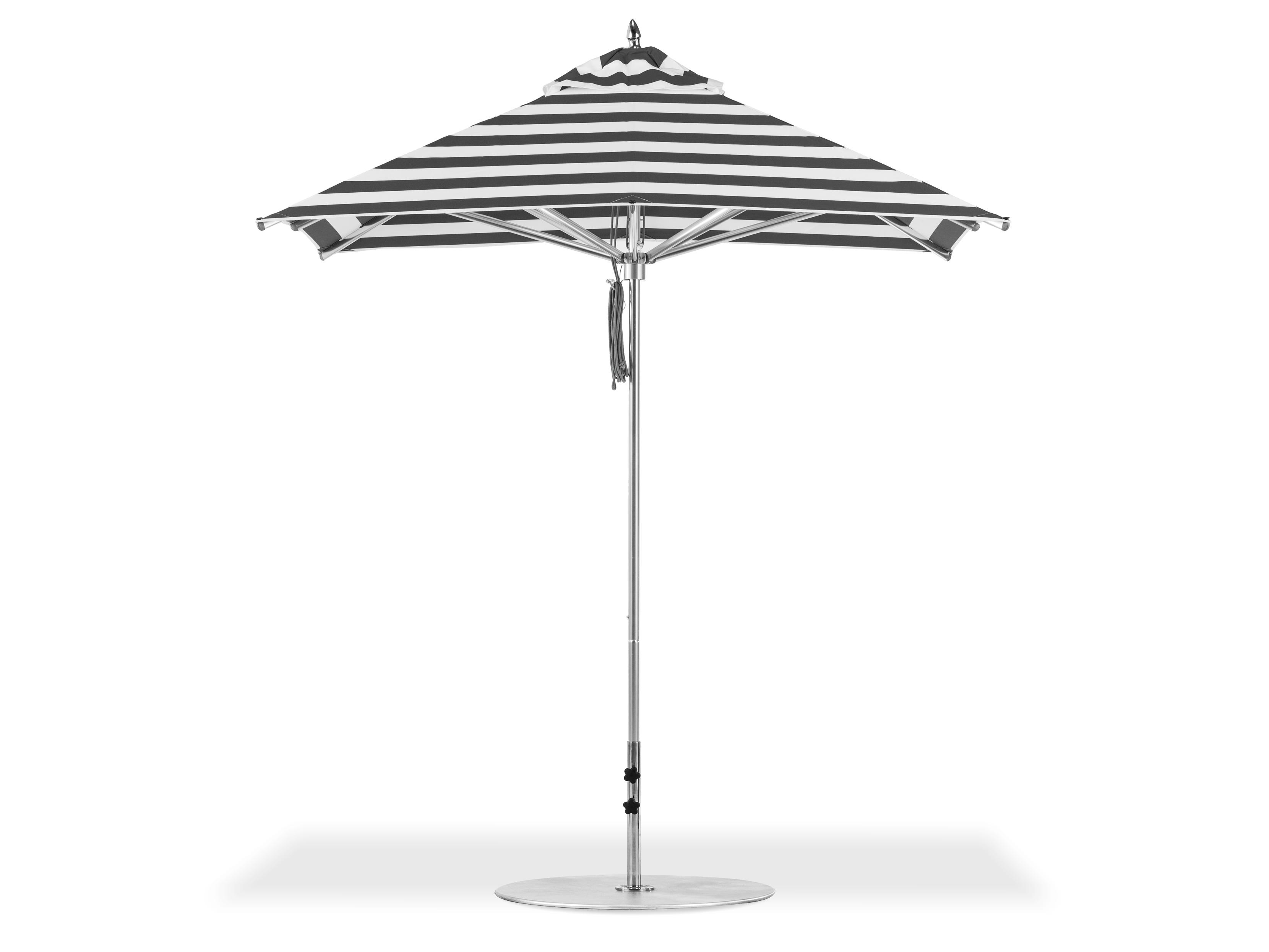 Frankford Greenwich Market Silver Anodized Aluminum 7.5 Foot Square Pulley Lift Outdoor Patio Umbrella - Special Order Striped Fabric