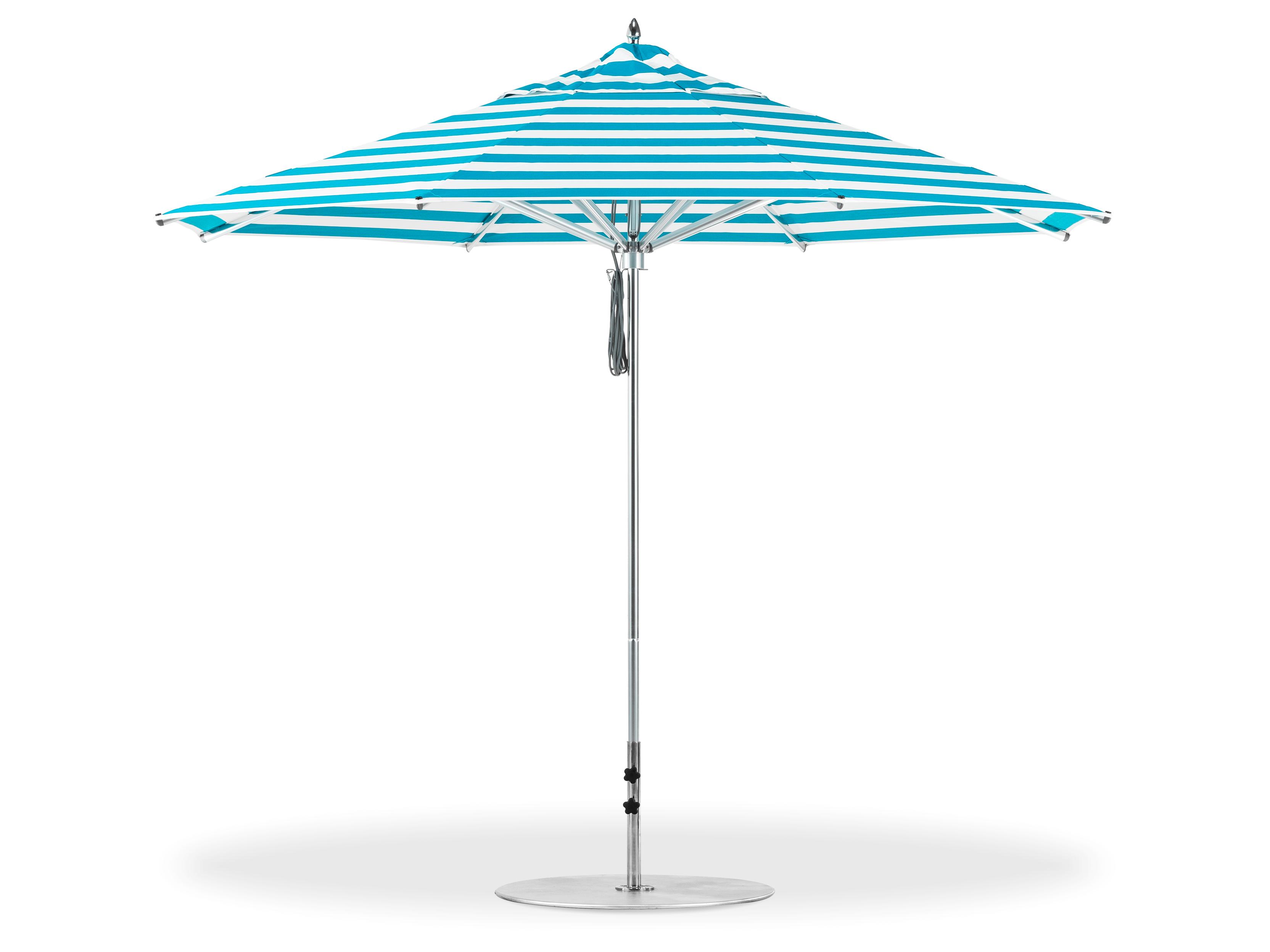 Frankford Greenwich Aluminum Silver Anodized 11 Foot Octagon Pulley Lift Patio Umbrella - Special Order Striped Fabric