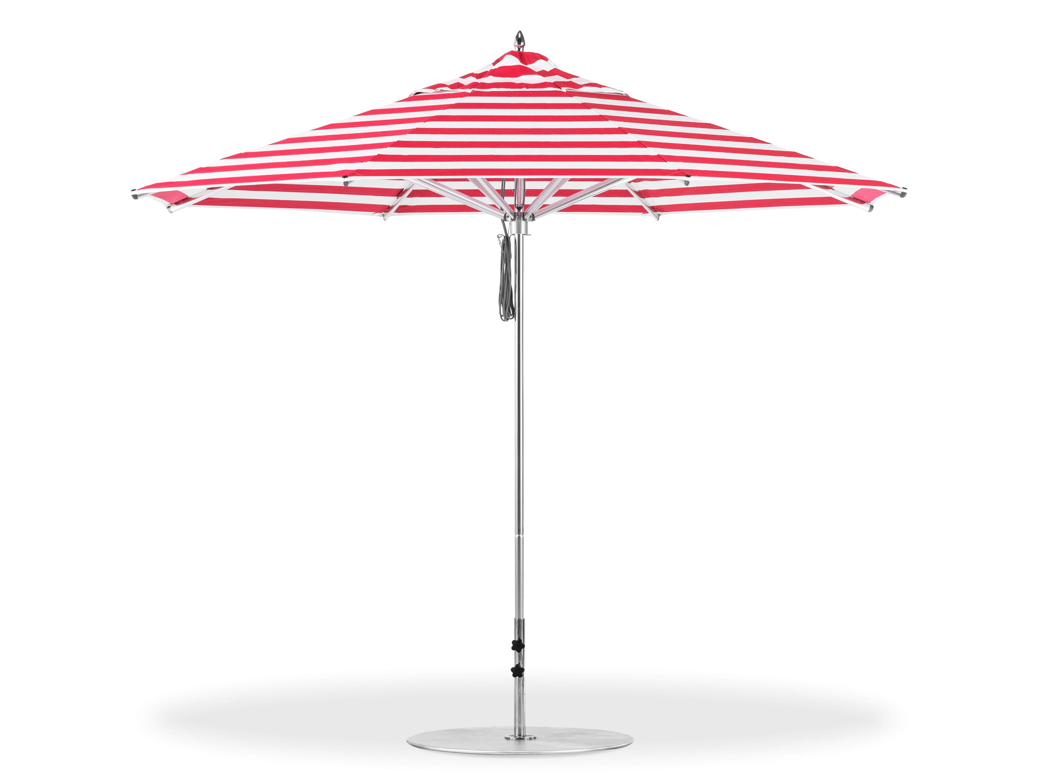 Frankford Greenwich Aluminum Silver Anodized 11 Foot Octagon Pulley Lift Patio Umbrella - Special Order Striped Fabric