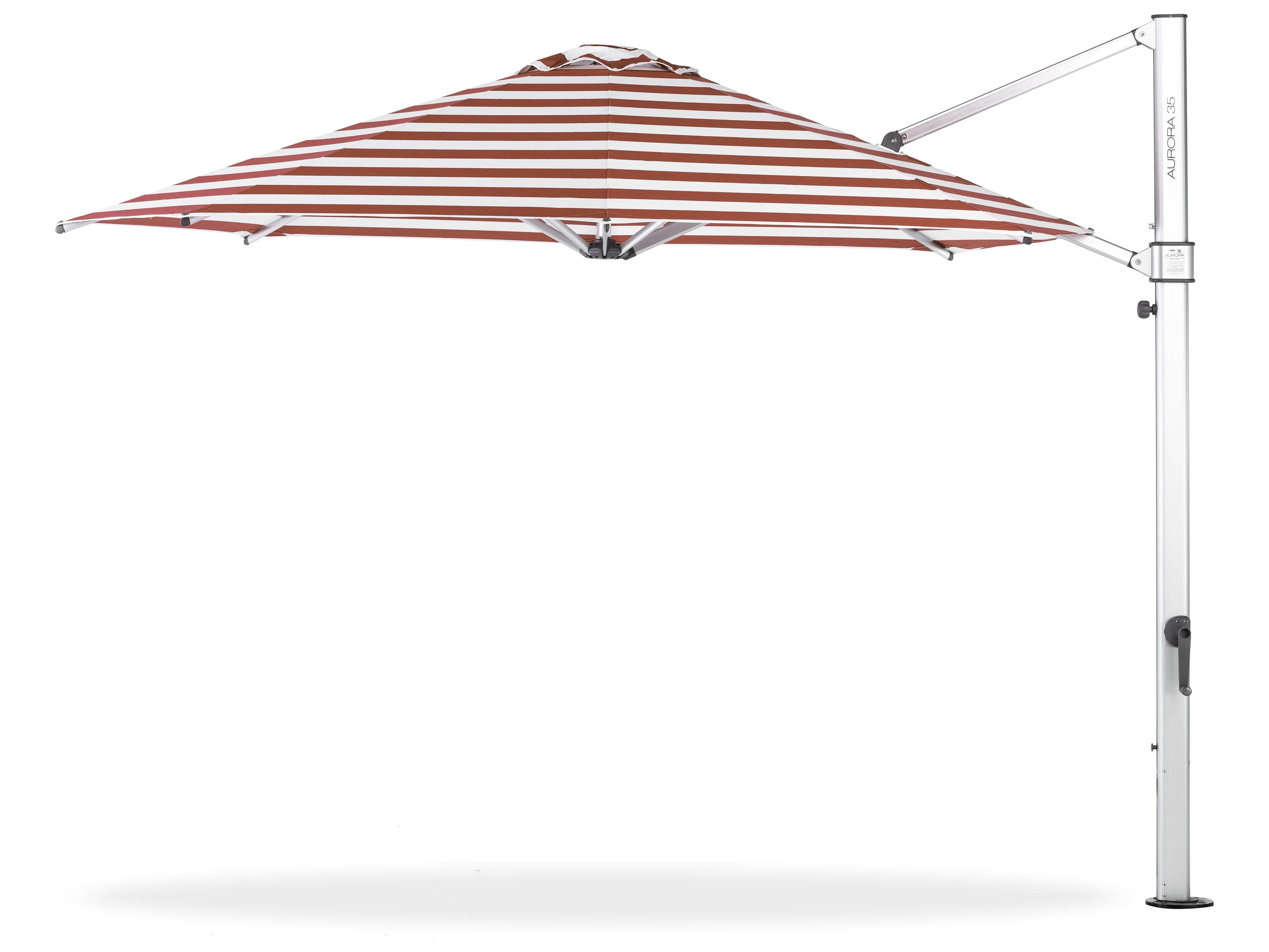 Frankford Aurora Premium Cantilever Aluminum Matte Silver 11 Foot Octagon Crank Lift Outdoor Patio Umbrella - Special Order Striped Fabric