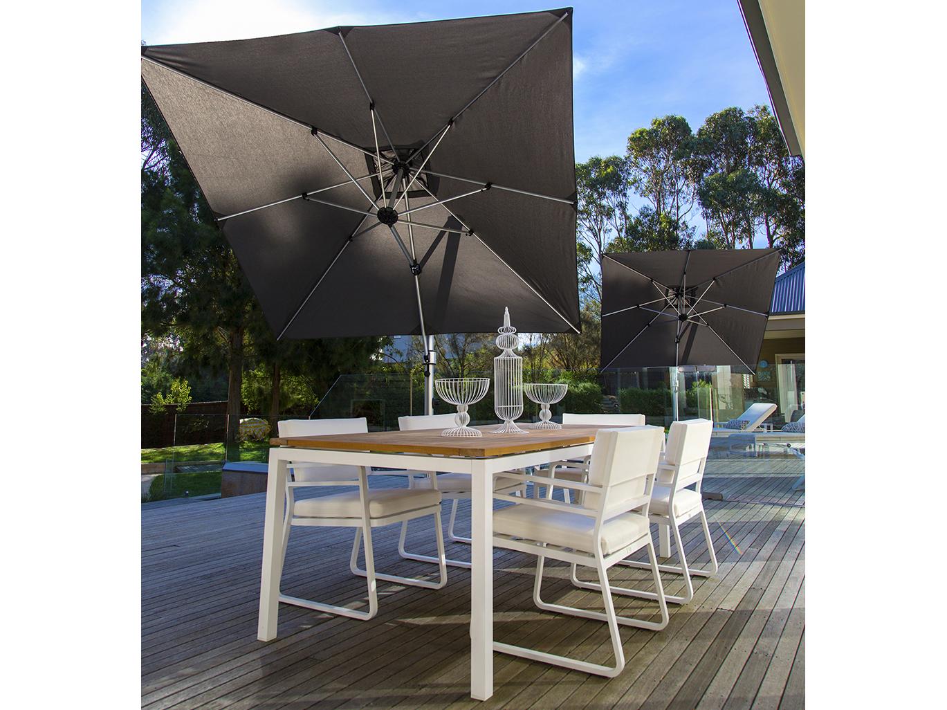 Frankford Aurora Premium Cantilever Aluminum Matte Silver 9 Foot Square Crank Lift Outdoor Patio Umbrella