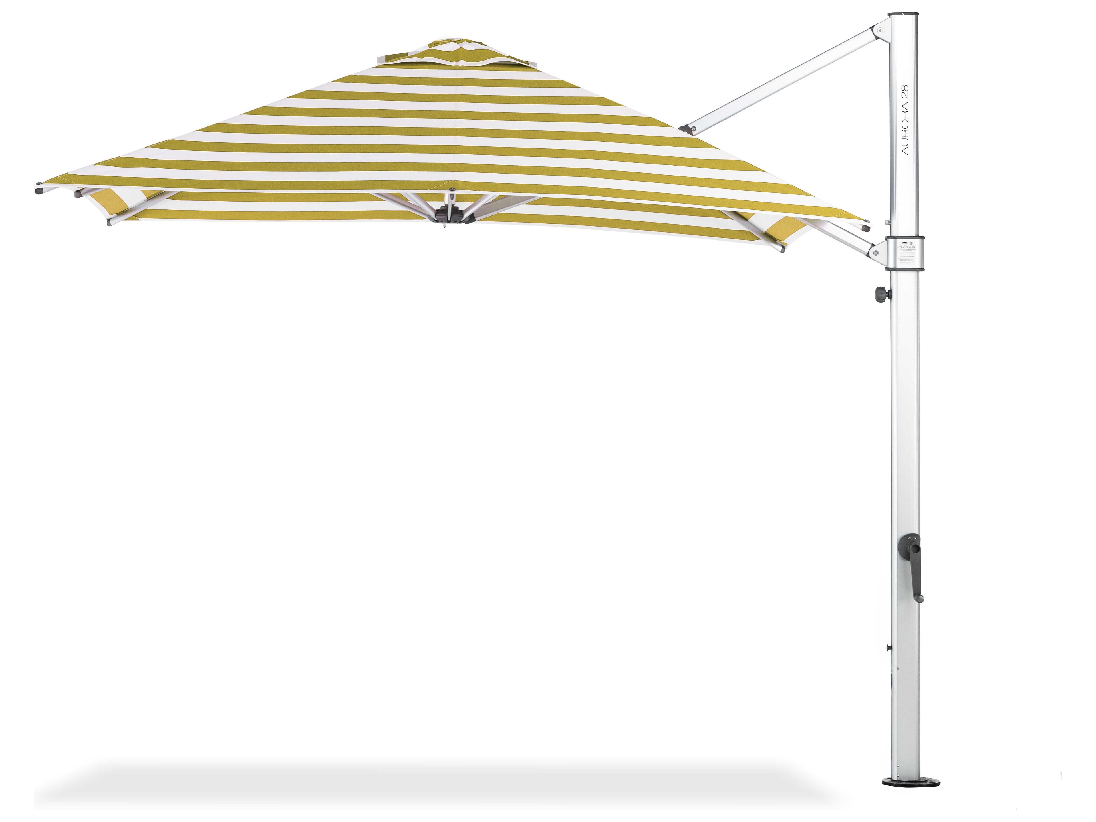 Frankford Aurora Premium Cantilever Aluminum Matte Silver 9 Foot Square Crank Lift Patio Umbrella - Special Order Striped Fabric